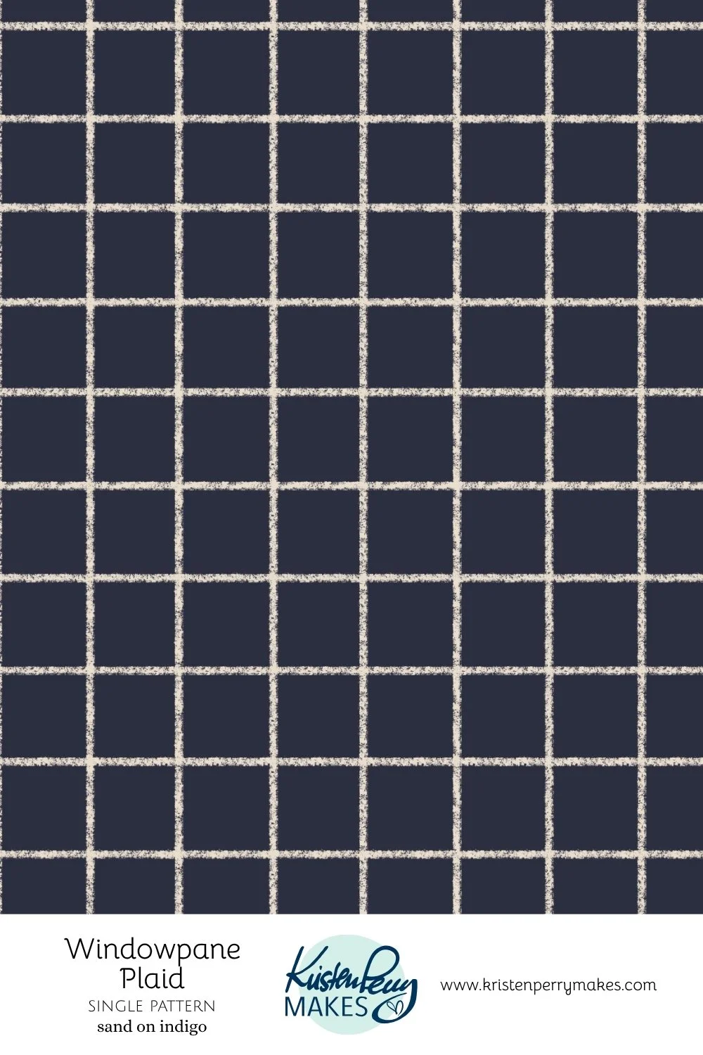 Navy blue windowpane plaid fabric pattern with white grid lines.