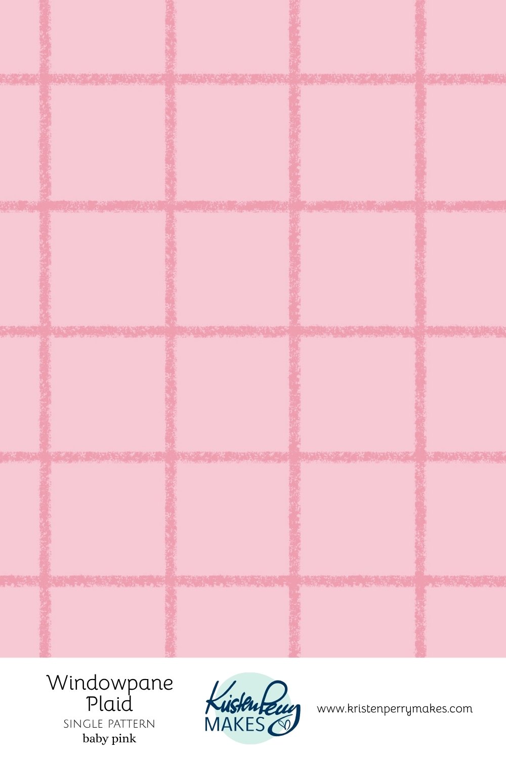 Pink checkered windowpane plaid pattern with a label indicating it is a baby pink single pattern by Kristen Perry Makes.