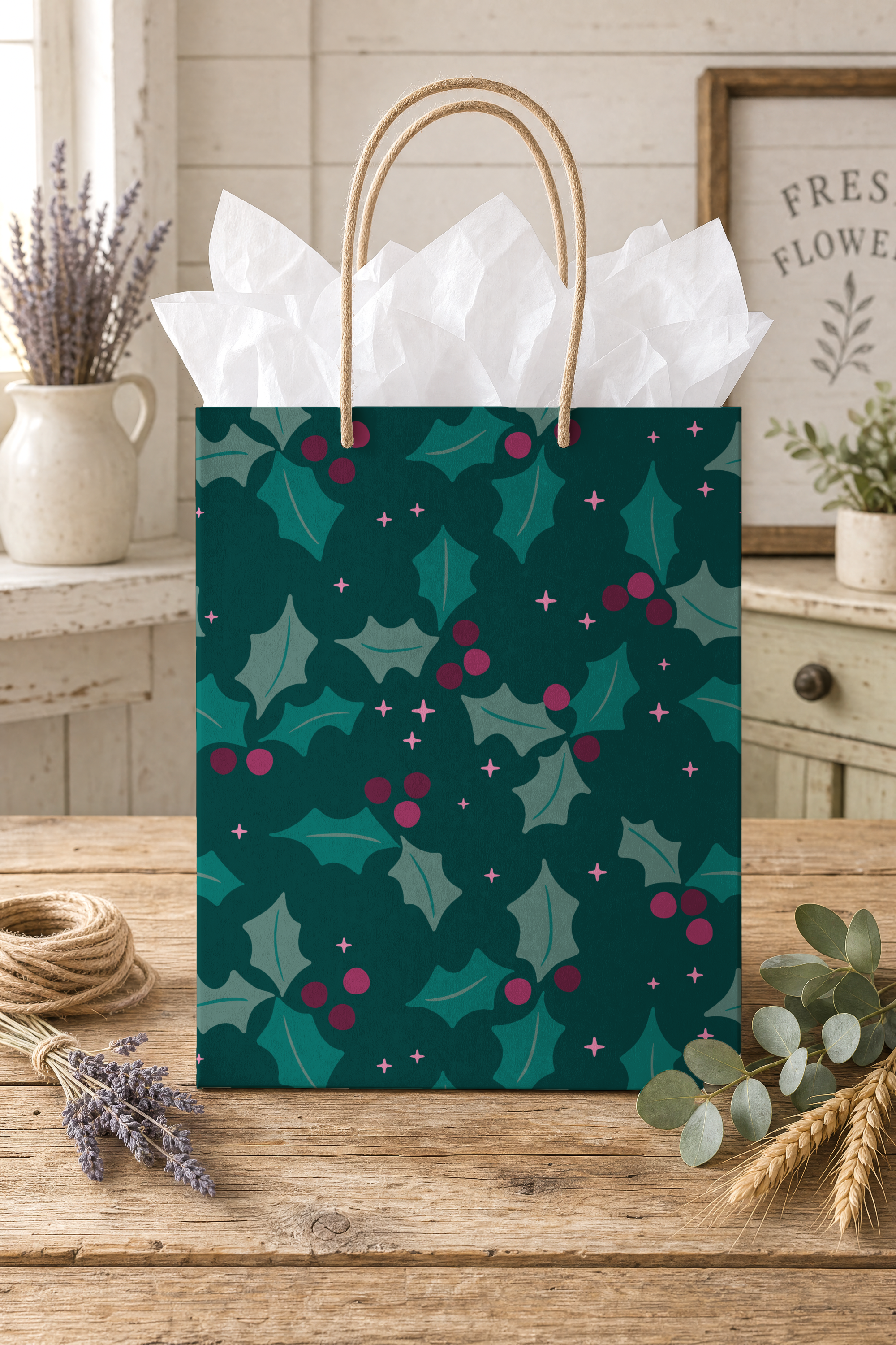 Happy Holly on Dark Green-gift-bag-pinterest-pin.png
