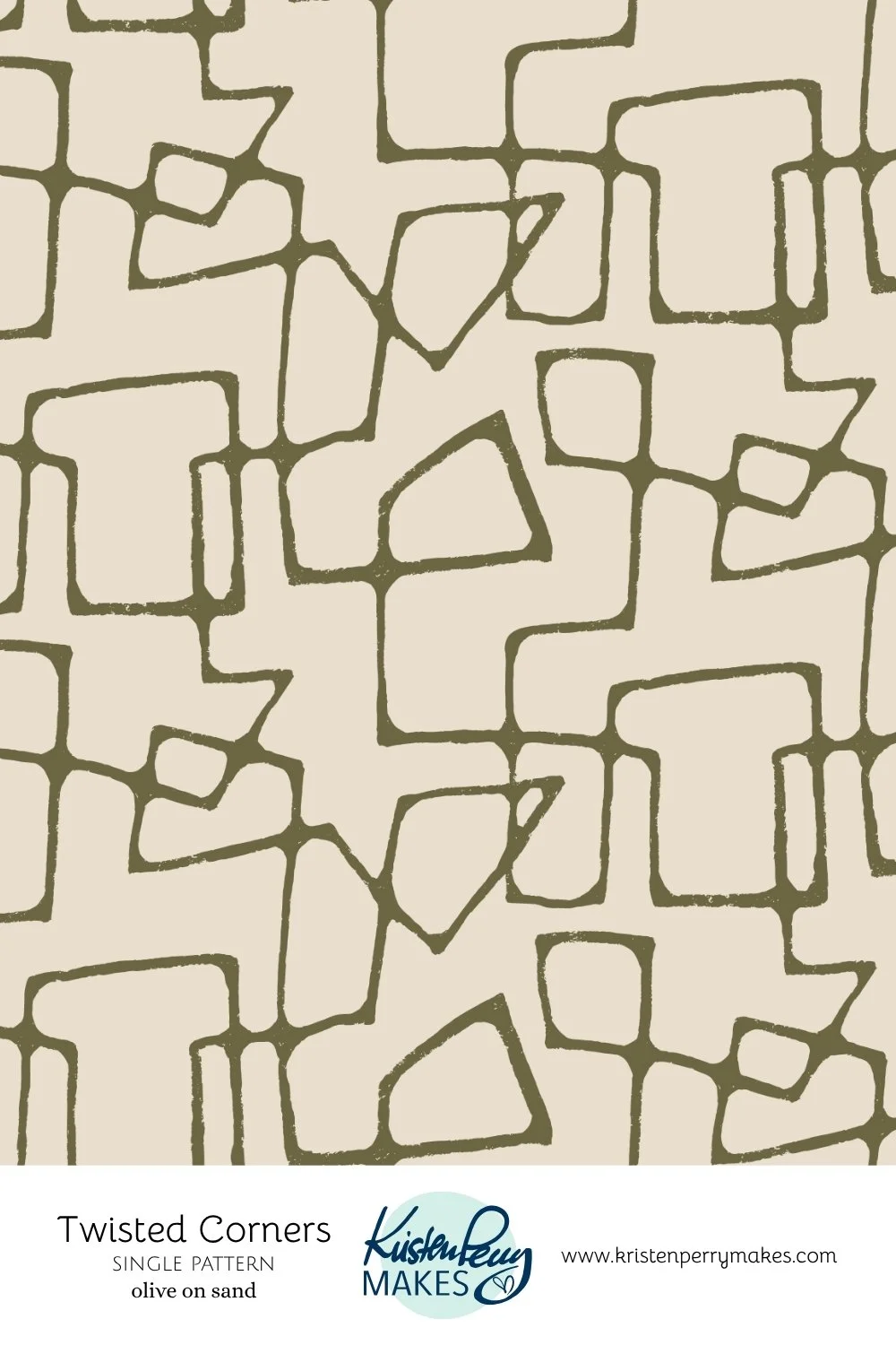 Abstract pattern of irregular, twisted, olive-colored lines on beige background.