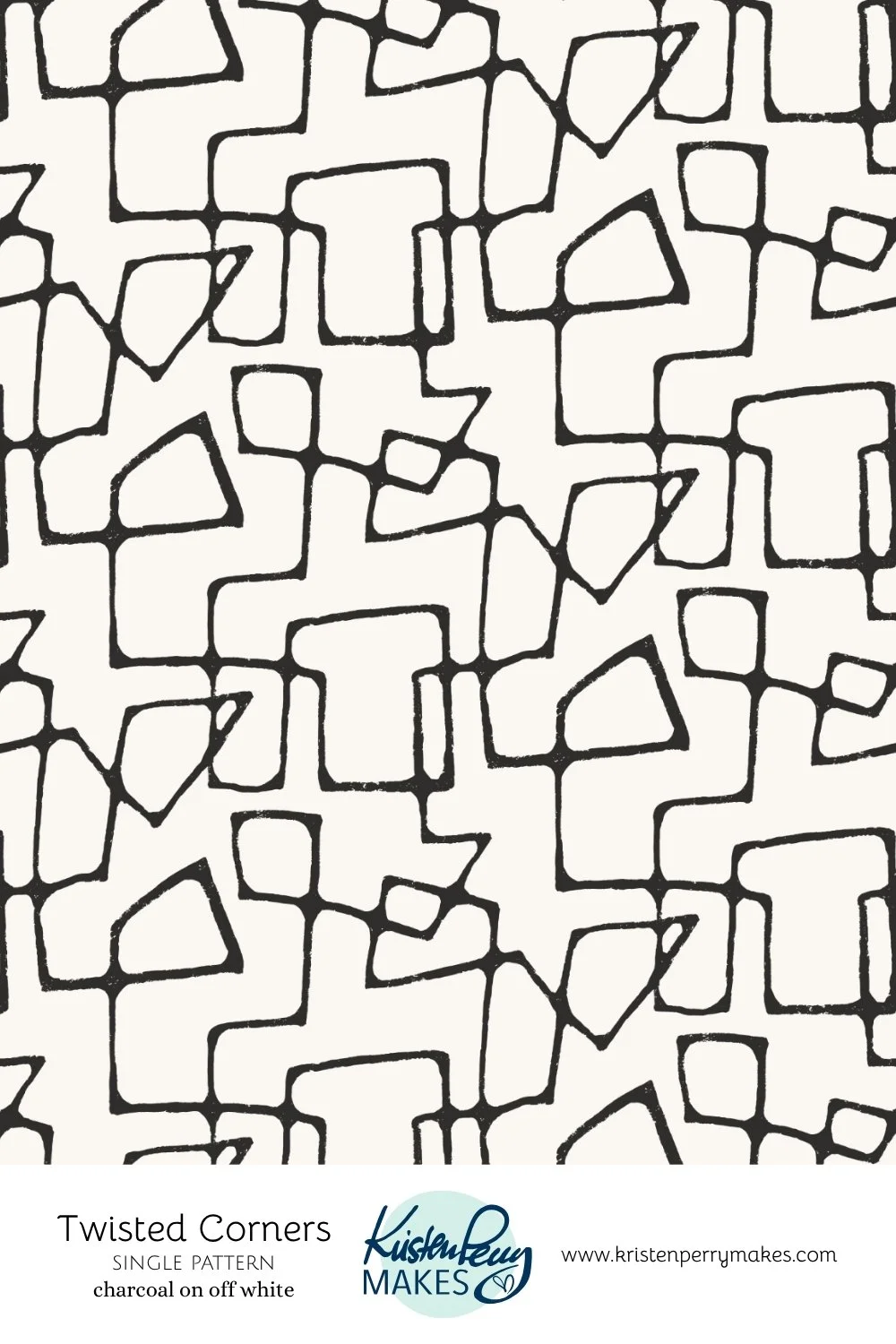Black abstract pattern with interconnected, irregular twisted corners on a white background.