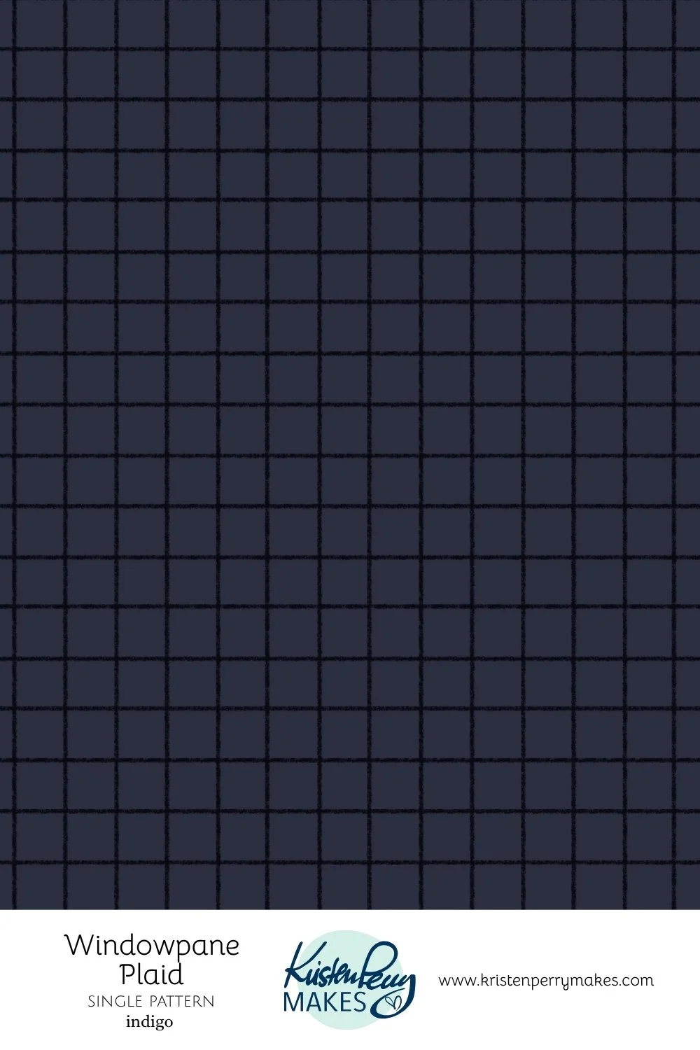 Indigo windowpane plaid fabric with dark indigo grid lines.