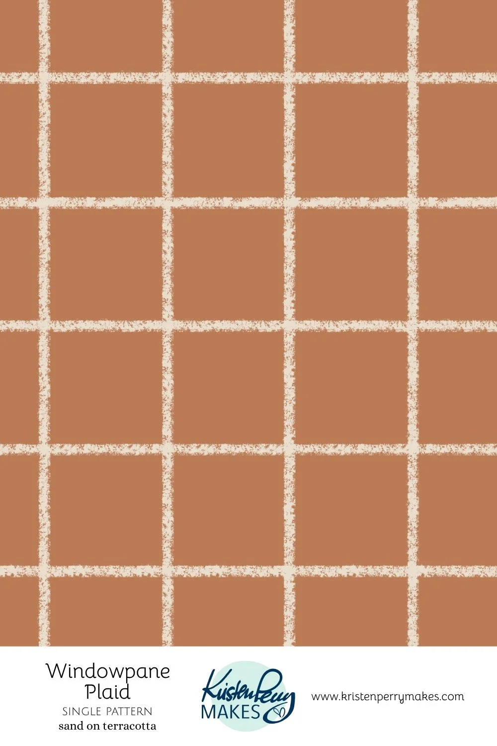Windowpane plaid pattern by Kristen Perry makes with sand-colored grid lines on a terracotta background.