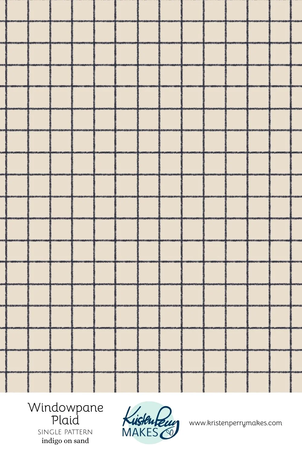 A windowpane check fabric with a grid pattern of black lines on a beige background.