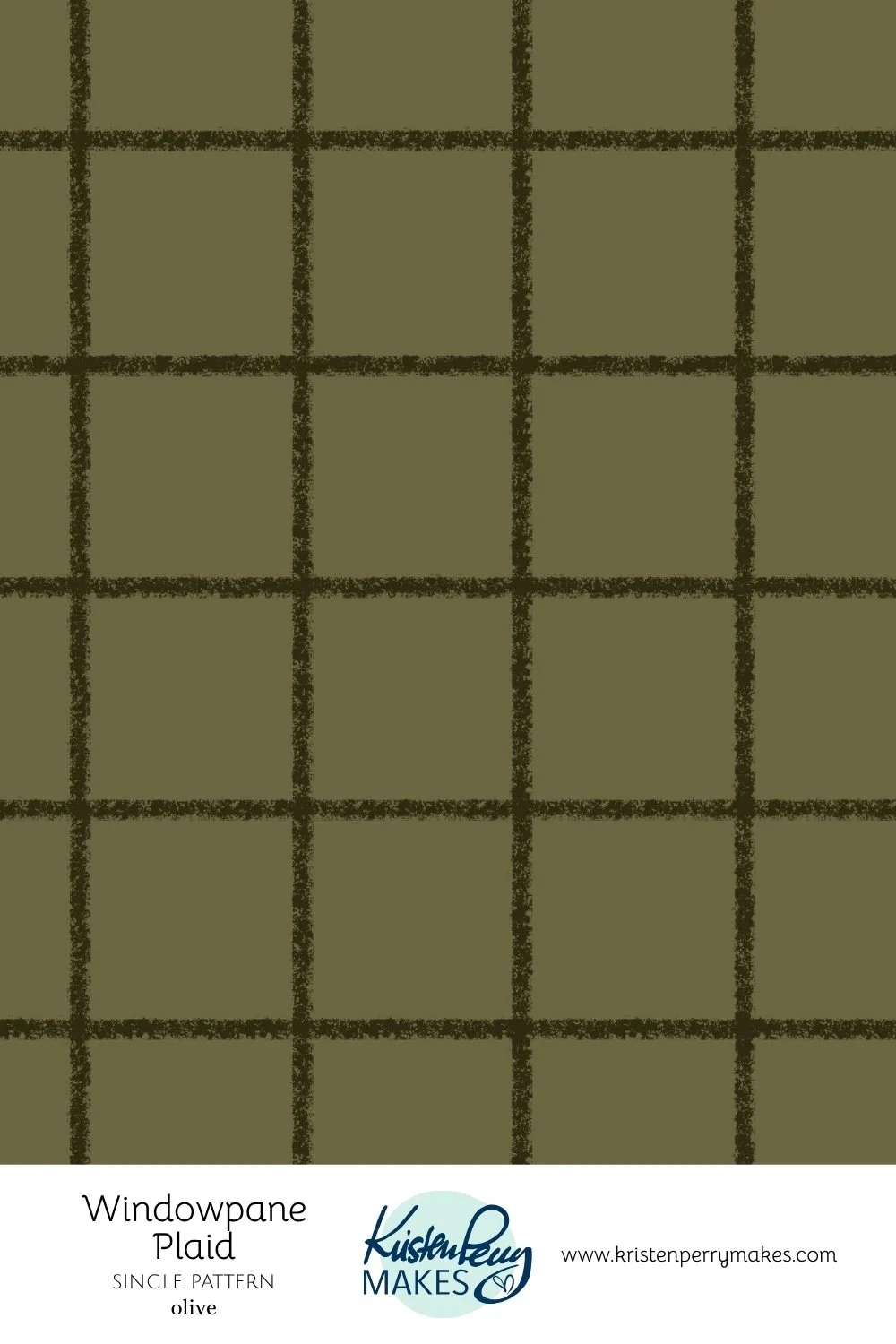Olive green windowpane plaid fabric with dark olive grid lines.