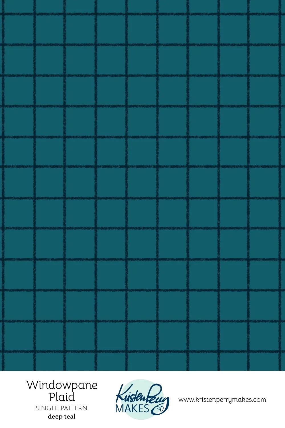 A teal windowpane plaid fabric with dark teal grid lines.