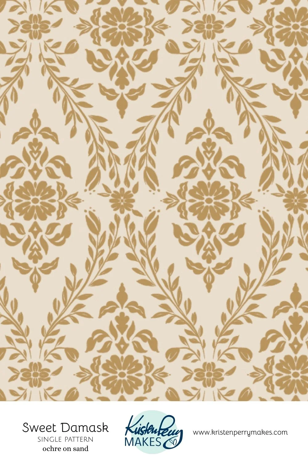 Elegant damask pattern in ochre color on a sand background.