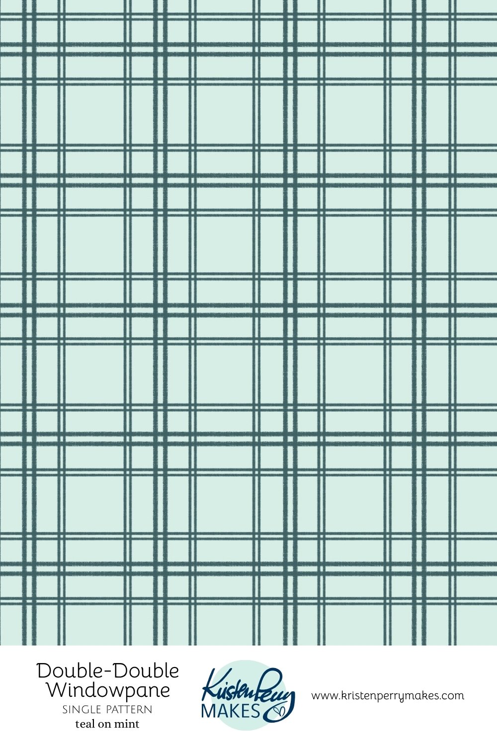 A teal and mint plaid pattern called Double-Double Windowpane, with dark teal intersecting lines arranged in a traditional grid.