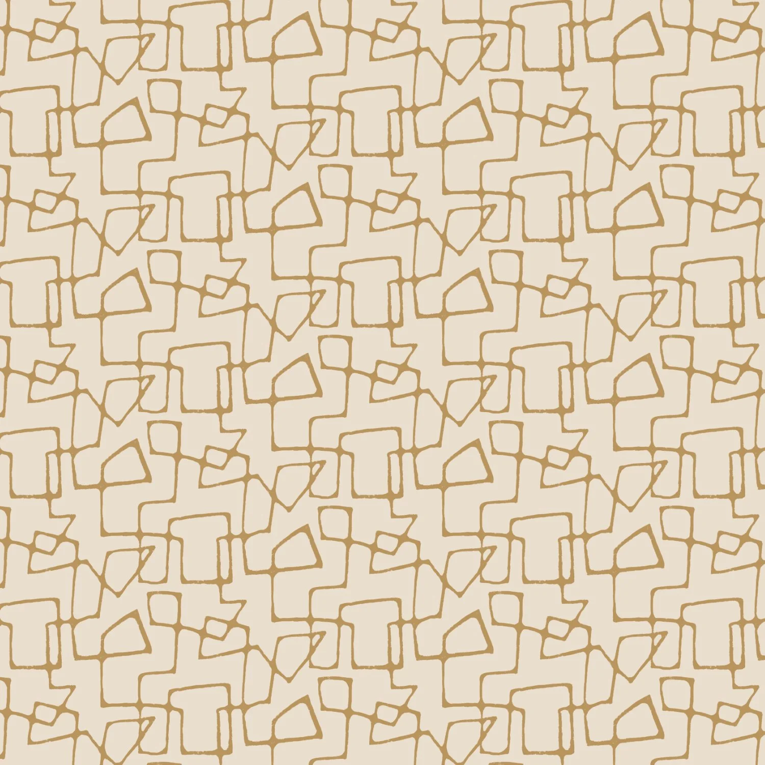 A repeating mid-century modern pattern of overlapping irregular, abstract, angular lines in terracotta on an off-white background.