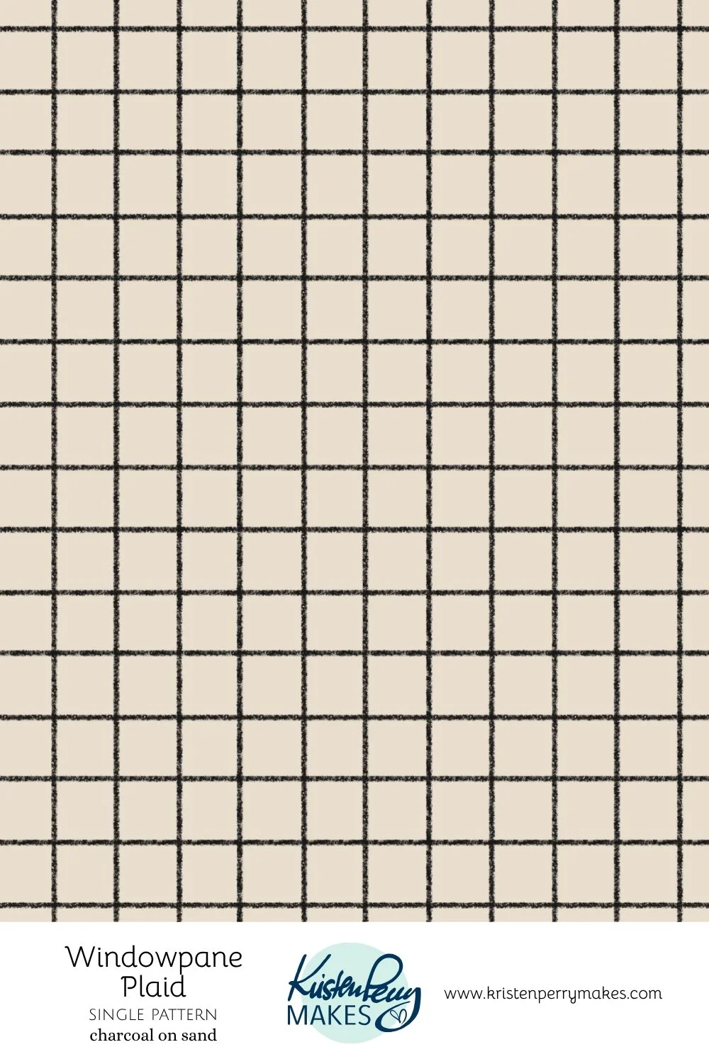 Grid pattern plaid with black lines on a beige background, labeled as "Windowpane Plaid" by Kristen Perry Makes.