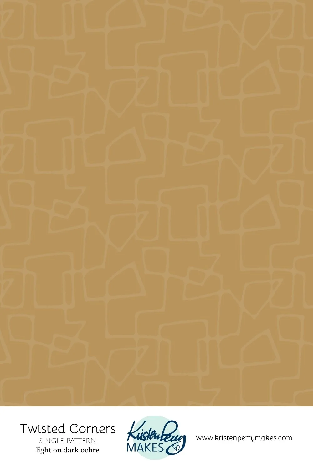 Swatch of fabric with a twisted corners pattern in light on dark ochre colors.