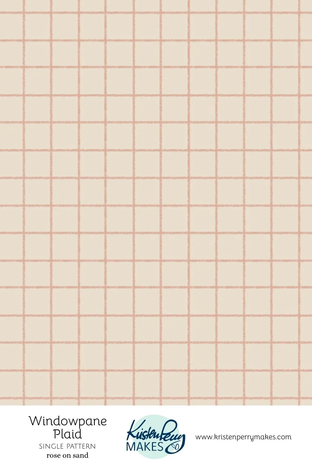 A simple windowpane plaid with terracotta grid lines on a sand-colored background.