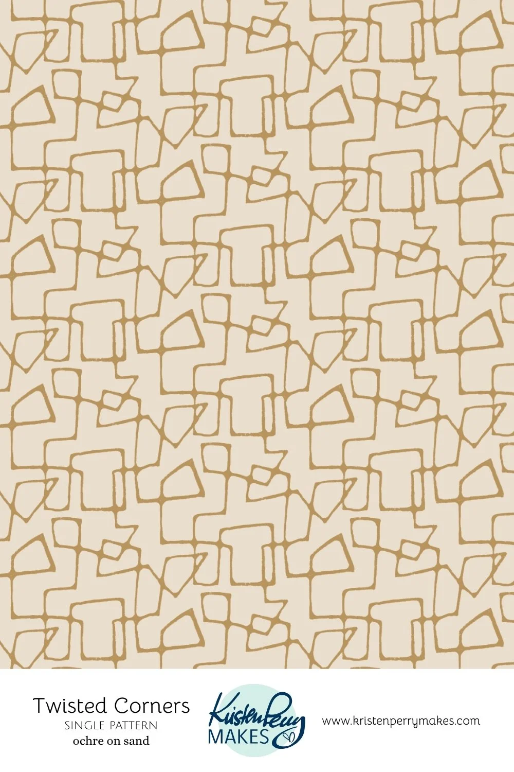 A repeating pattern with twisted, irregular square and rectangular shapes in light brown on a beige background.