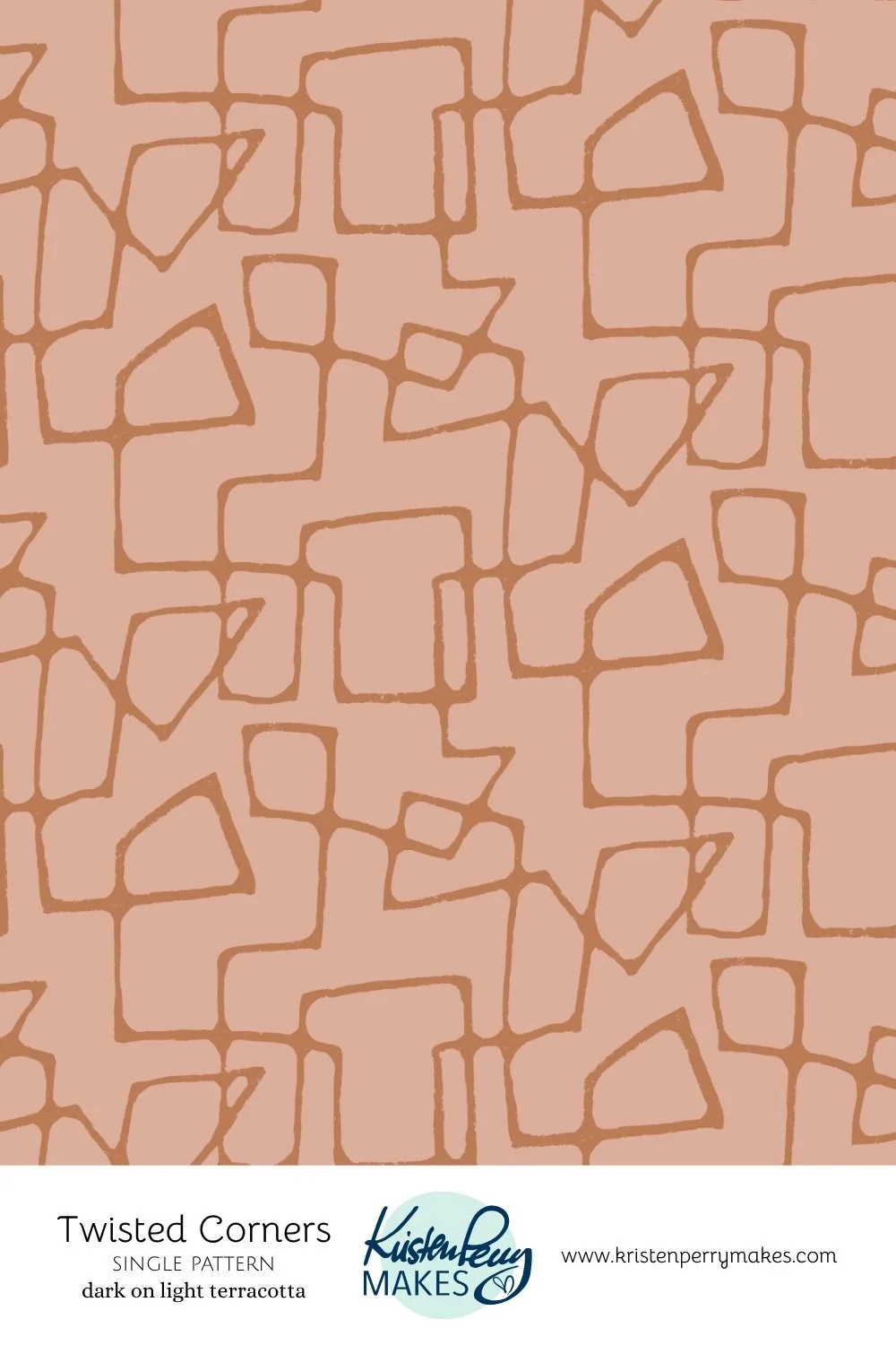 Pattern with irregular, twisted corners in terracotta on a rose-colored background.