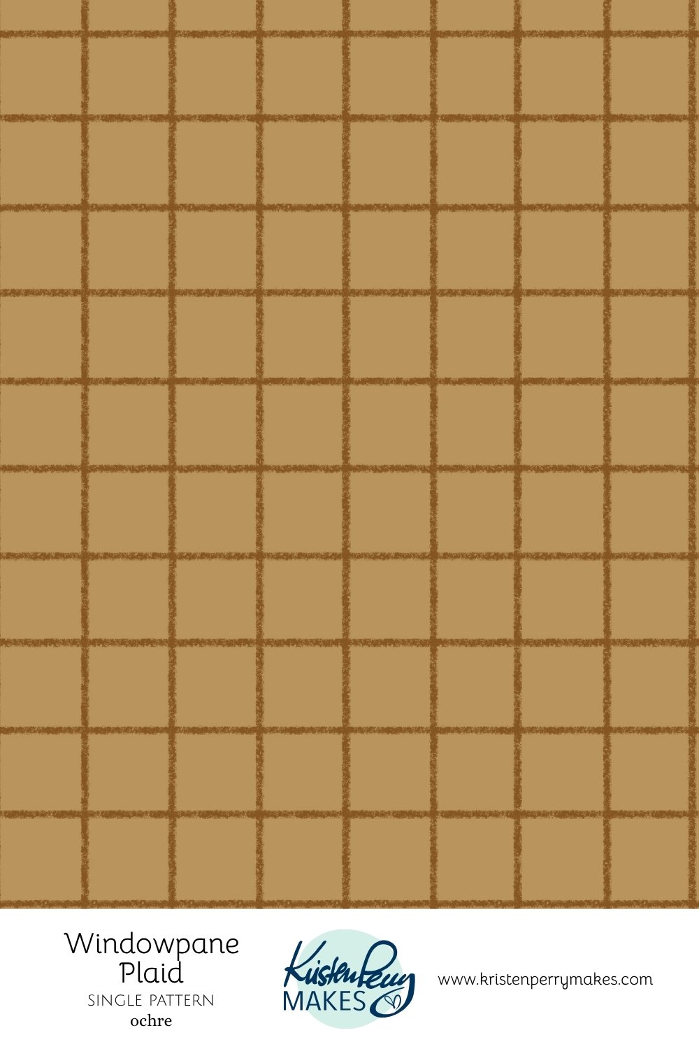A windowpane plaid fabric in shades of ochre with a grid pattern.