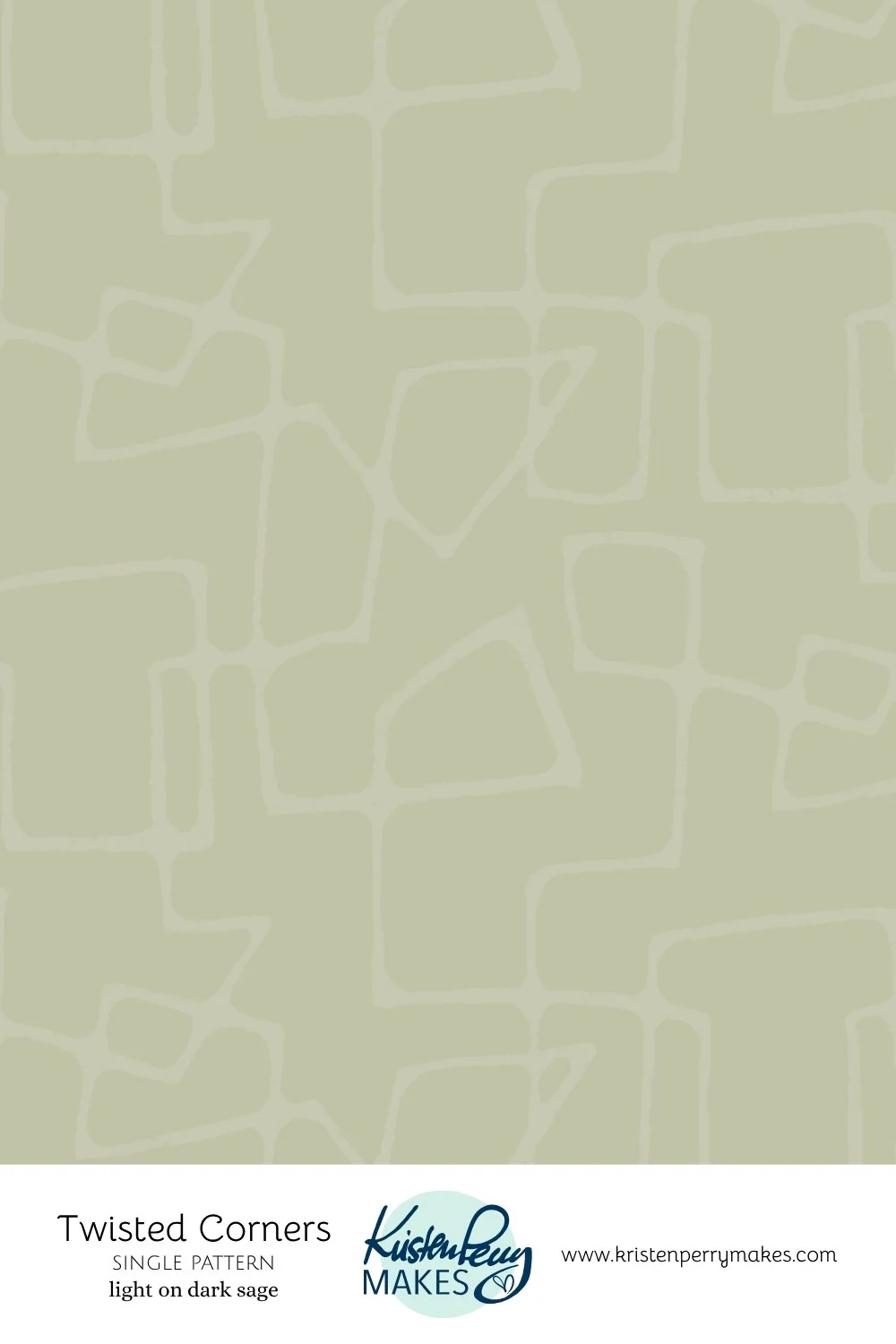 Pattern of interconnected, irregular, twisted corner shapes in light on dark sage green background.