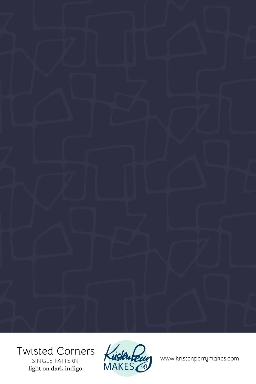 Dark indigo pattern with twisted corners pattern outlined in a slightly lighter shade of indigo.