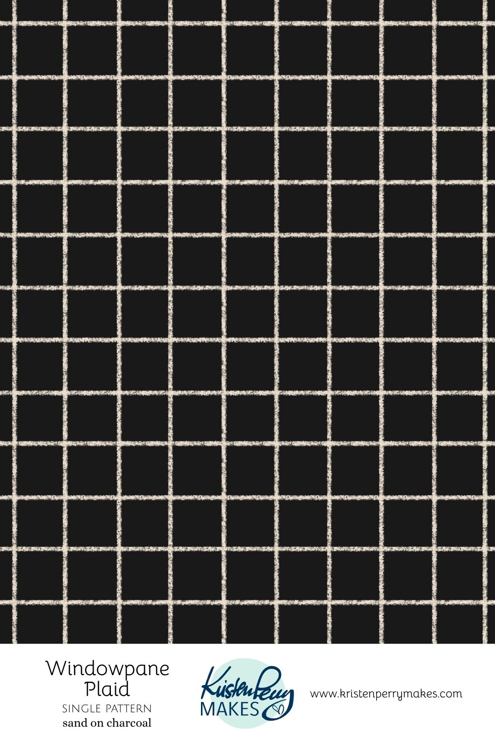 Black windowpane plaid pattern with white intersecting lines.