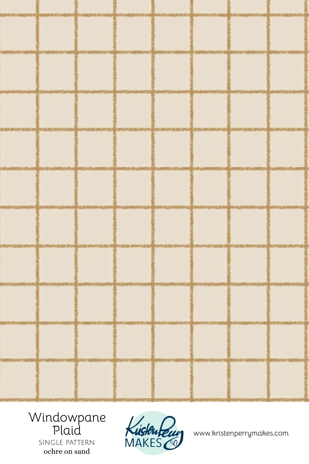 A beige windowpane plaid fabric with gold checkered lines
