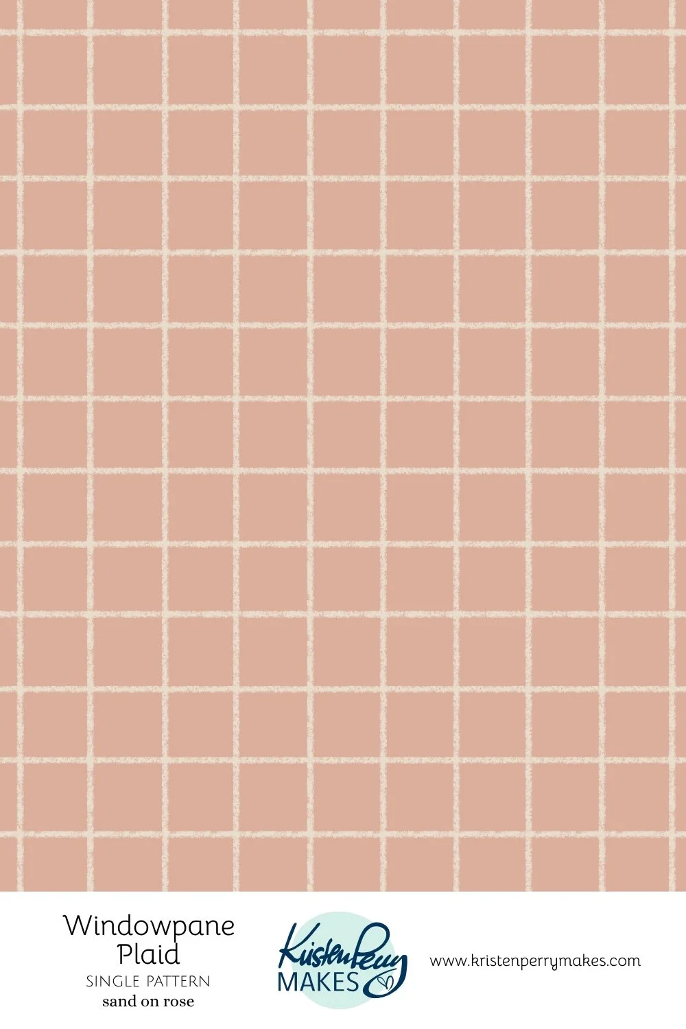 Windowpane plaid pattern by Kristen Perry makes, featuring sand-colored grid on a rose-colored background.