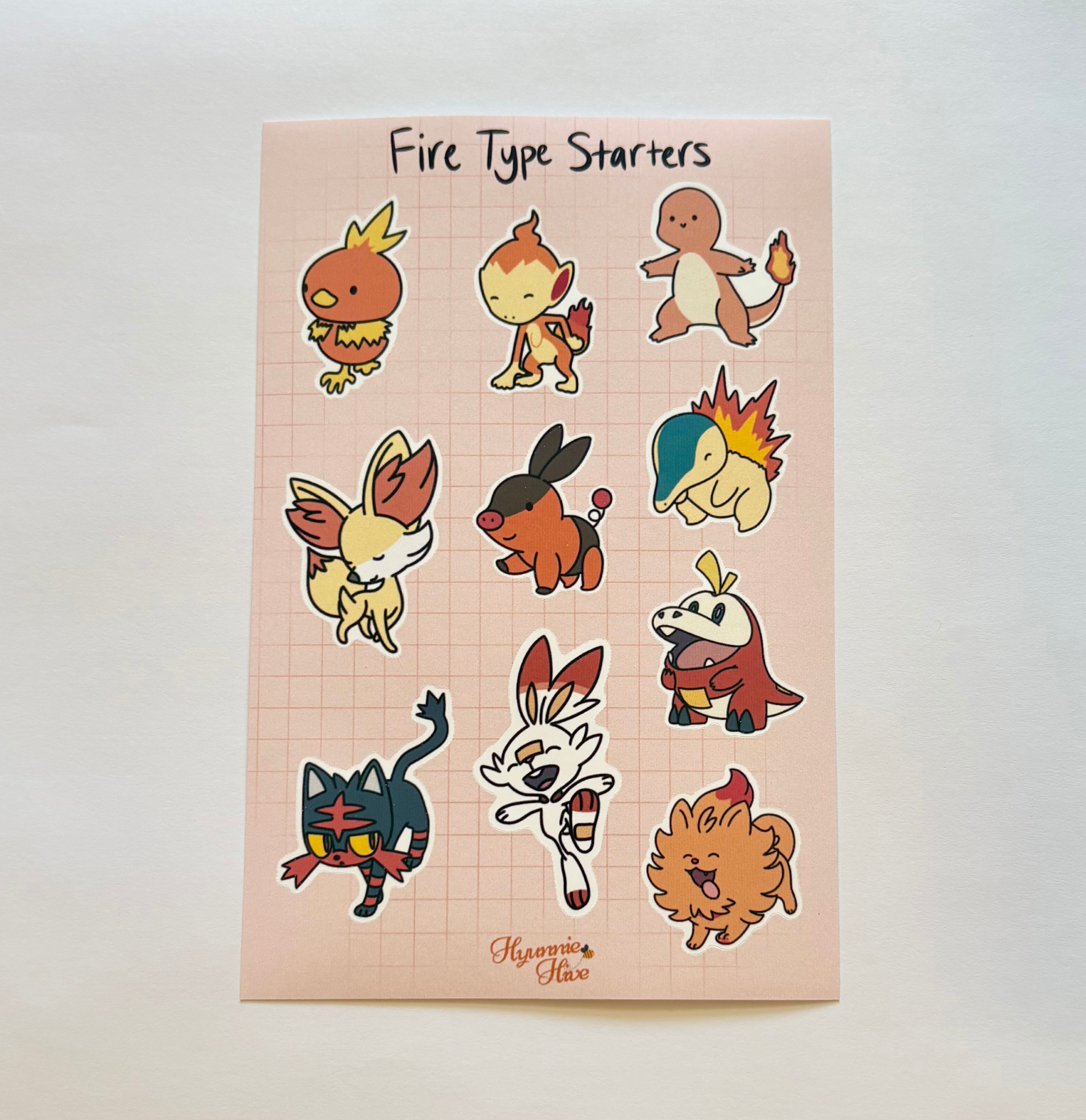 Fire Type Starters Sticker Sheet