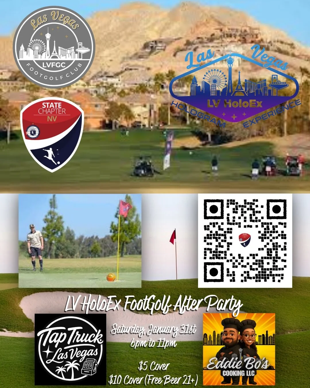⚽️ We&rsquo;re excited to host the LV HoloEx Footgolf Open this weekend (Sat. Jan. 31st &amp; Sun. Feb. 1st) 

💥 @eddie_bos_ &amp; @taptrucklasvegas is joining us 🙌

⚽️ Saturday afterparty is 6-11pm ($5 cover, $10 cover = free beers, 21+) 🍻

⚽️Sun