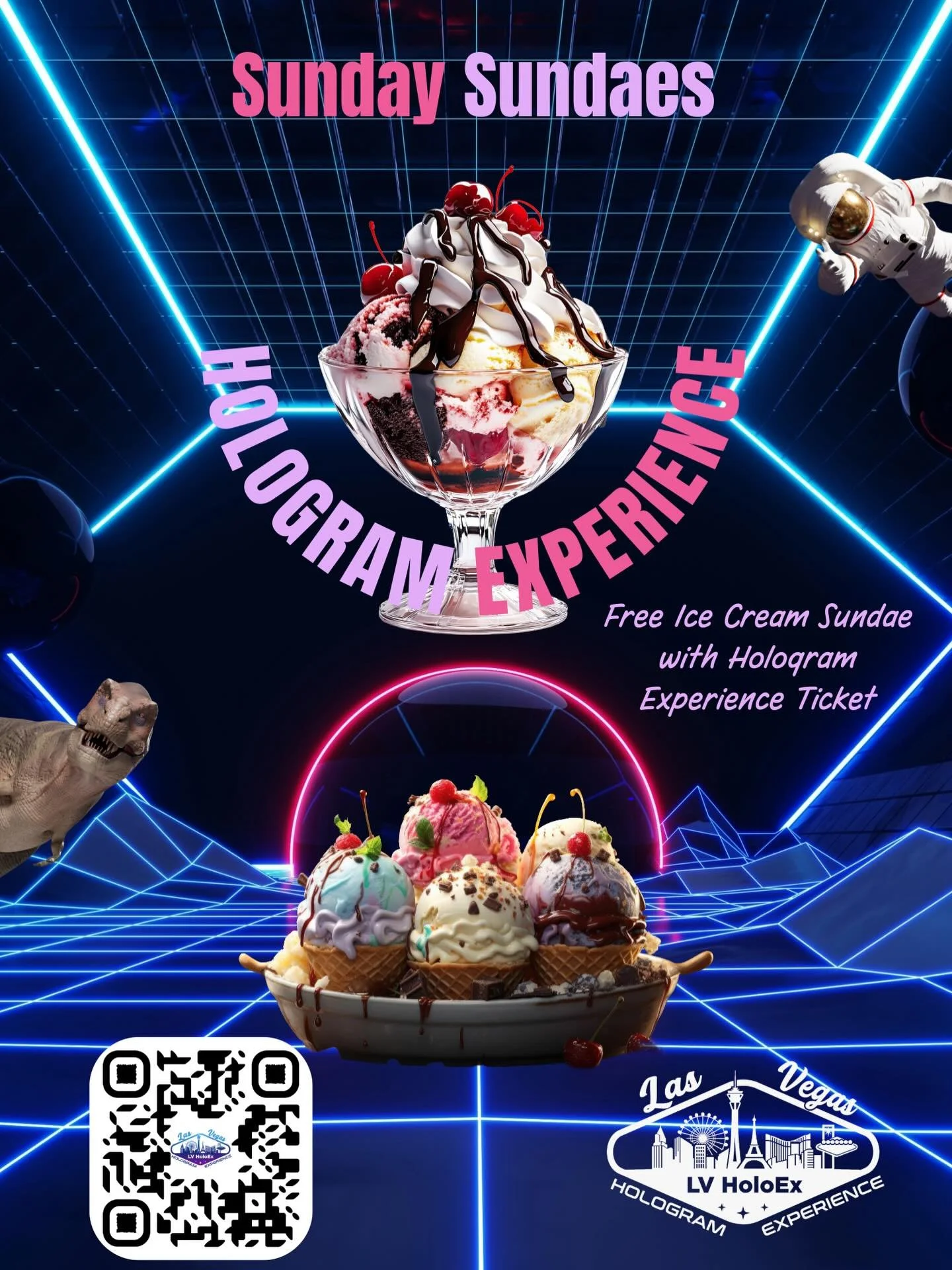 🍨🍦Sunday Sundaes at the Las Vegas Hologram Experience! @lvholoex 

🍨🍦Drizzle your favorite toppings (chocolate, sprinkles, nuts, granola, M&amp;M&rsquo;s, chocolate chips, marshmallows &amp; more)! 

🍨🍦Buy one hologram experience &amp; get a FR