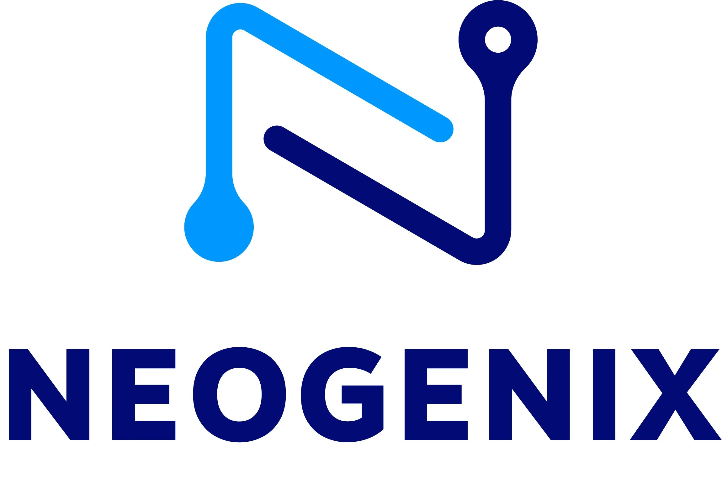 Neogenix logo with stylized blue and dark blue lines and the company name in dark blue text.