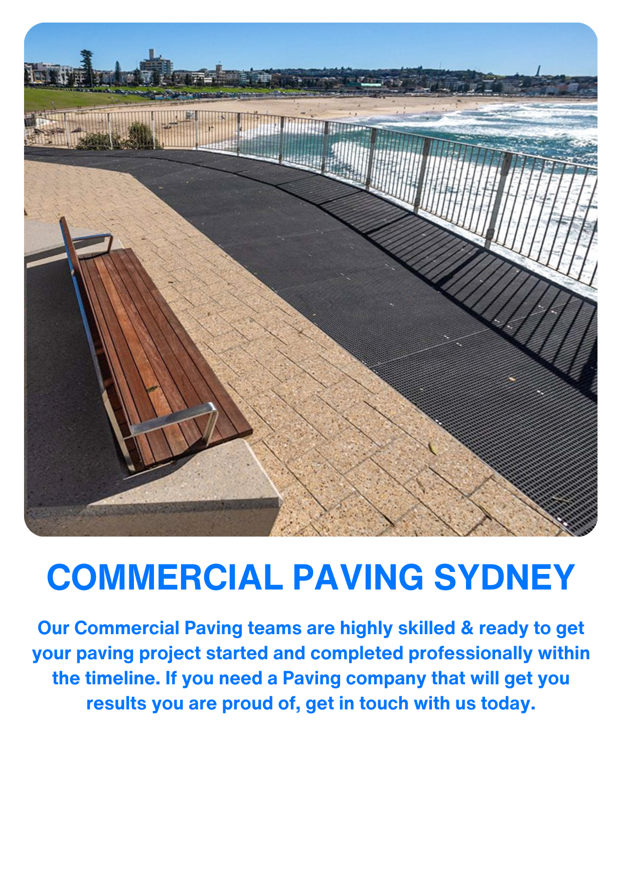 Image of a coastal walkway with a bench, metal railing, and ocean view in Sydney, Australia.