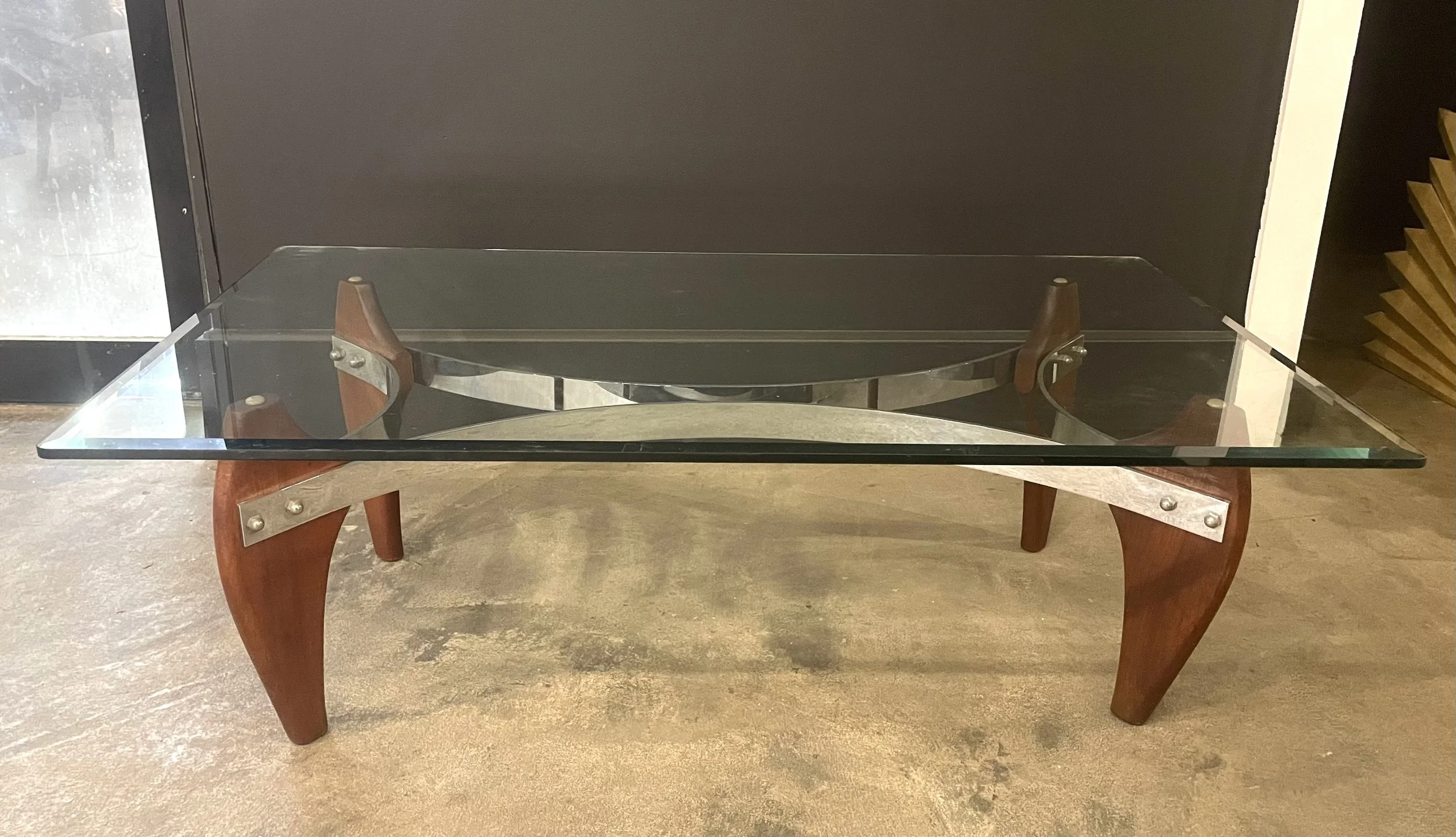 Vintage Glass and Walnut Coffee Table