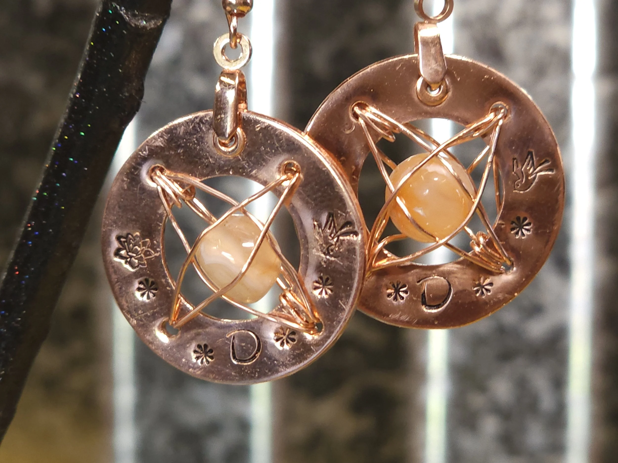 Hand Stamped Wire Wrapped Carnelian Agate Bespoke Earrings