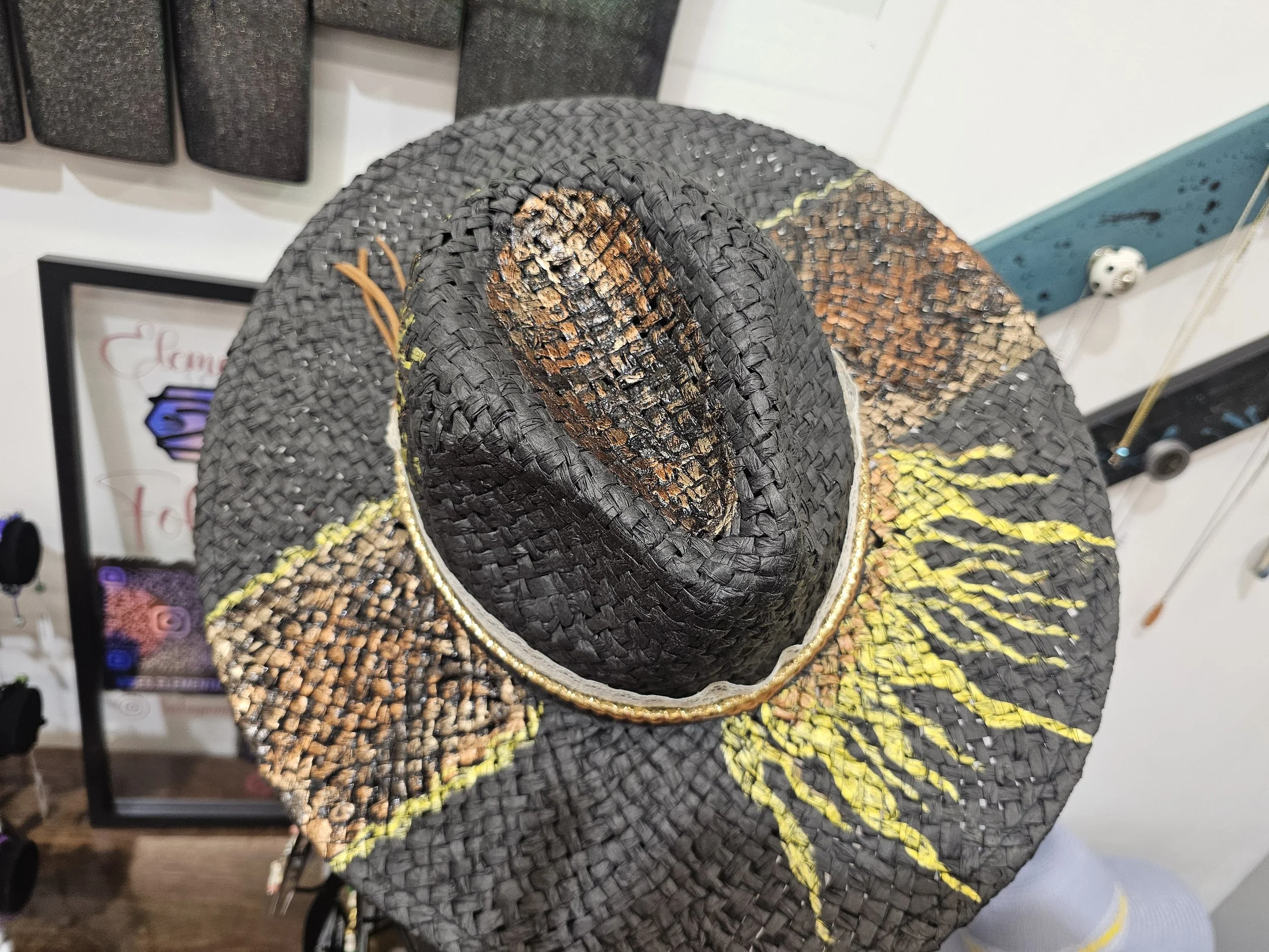 Hand Painted Sun with Snake Print Designed Hat