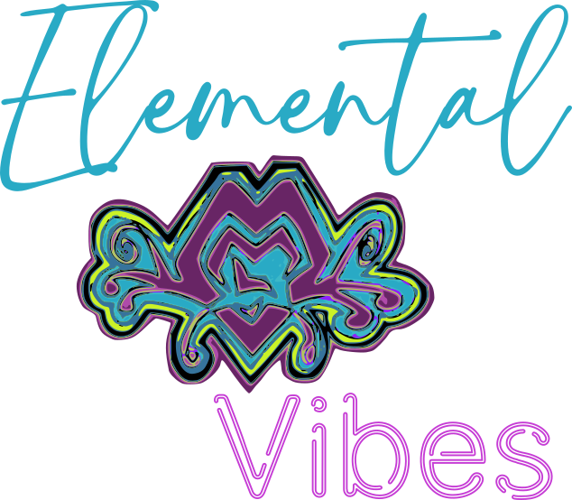 Text reads 'Elemental Vibes' with decorative, colorful butterfly graphic in the center.