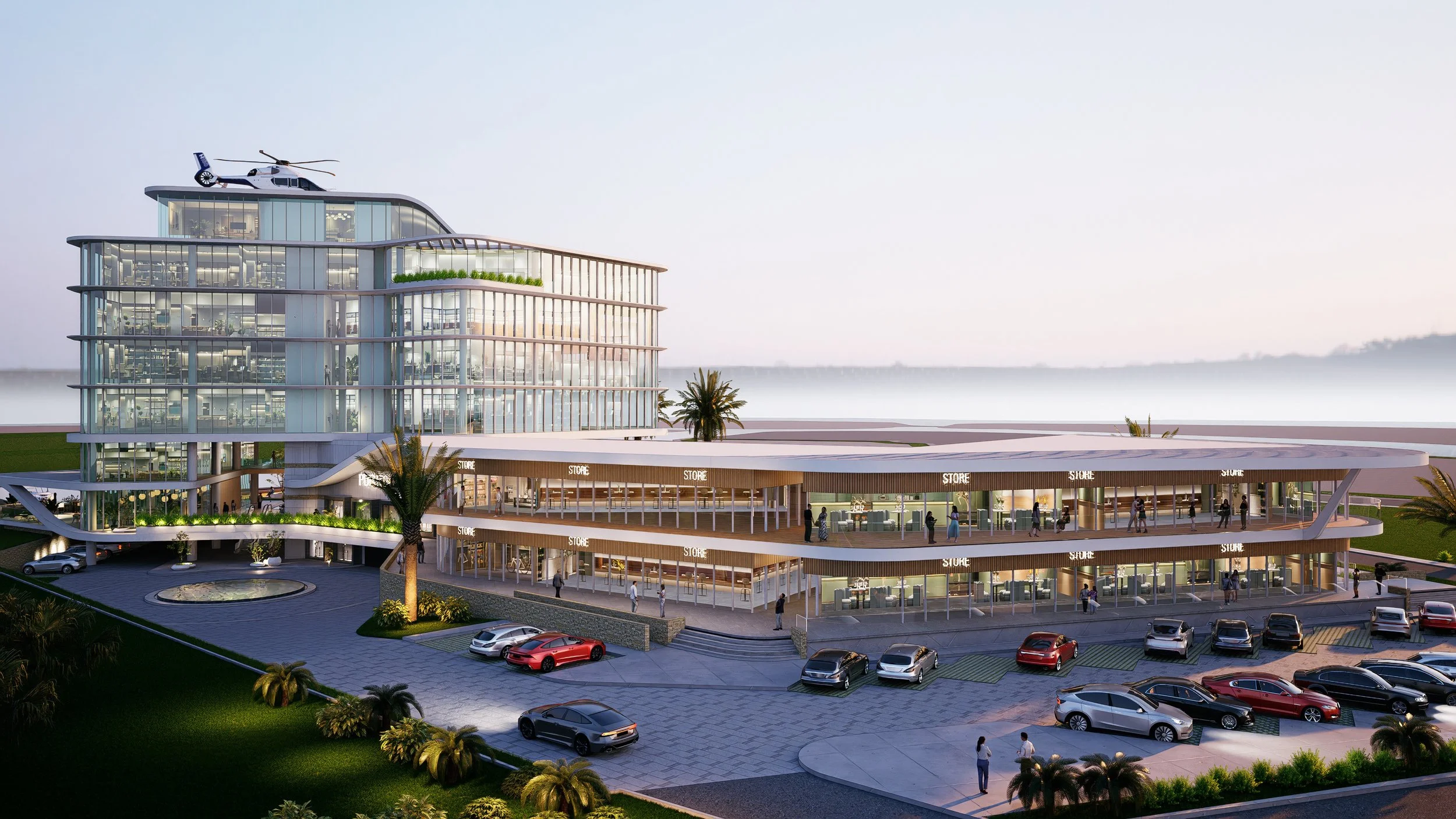 Edifico moderno de lujo y exlucivo de usos mixtos (comercial/habitacional/vivenda vertical) en Puerto Cancún, elaborado por el despacho AD&P en colaboracion con el arquitecto Nabil Chaman
