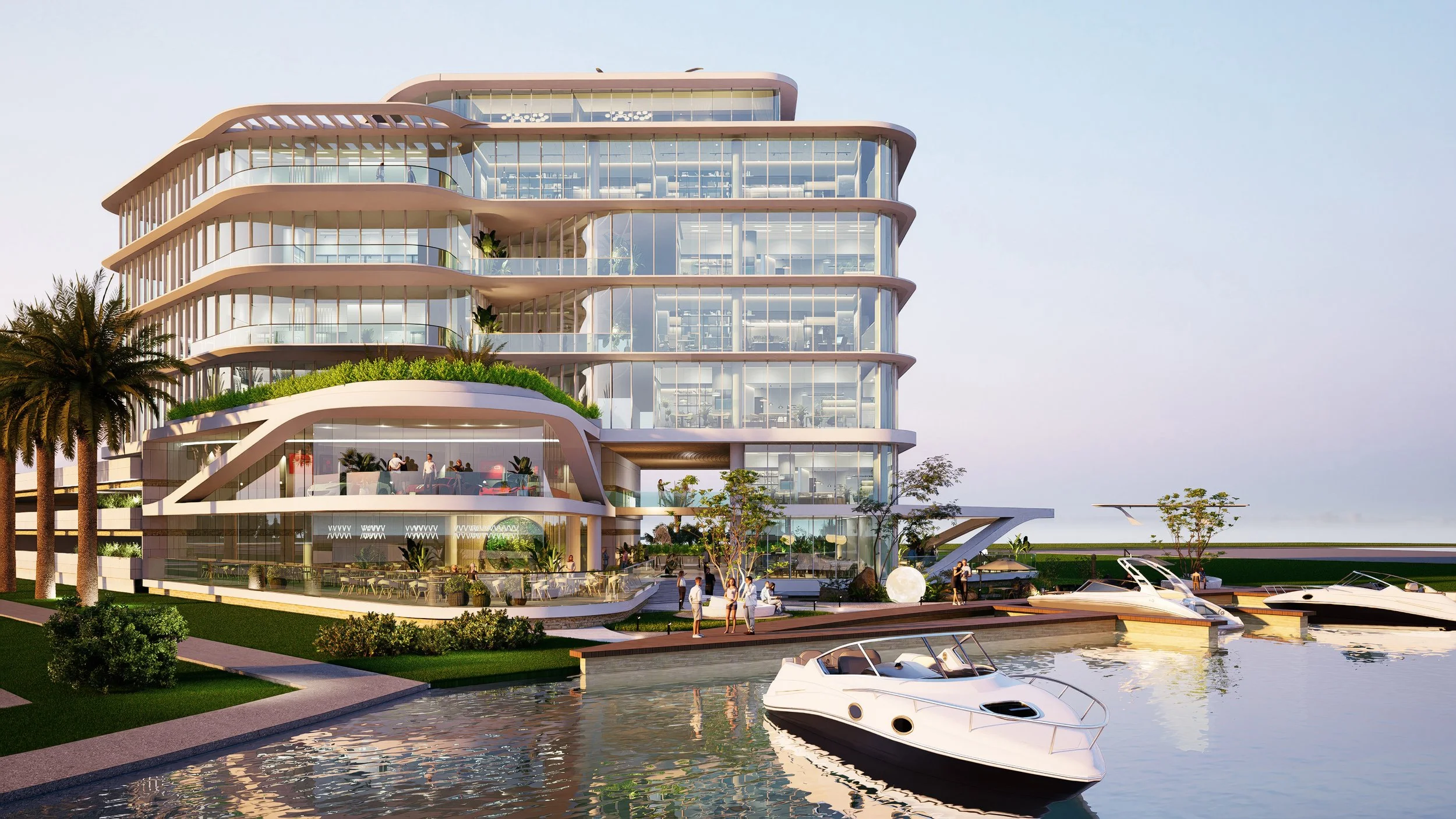 Edifico moderno de lujo y exlucivo de usos mixtos (comercial/habitacional/vivenda vertical) en Puerto Cancún, elaborado por el despacho AD&P en colaboracion con el arquitecto Nabil Chaman