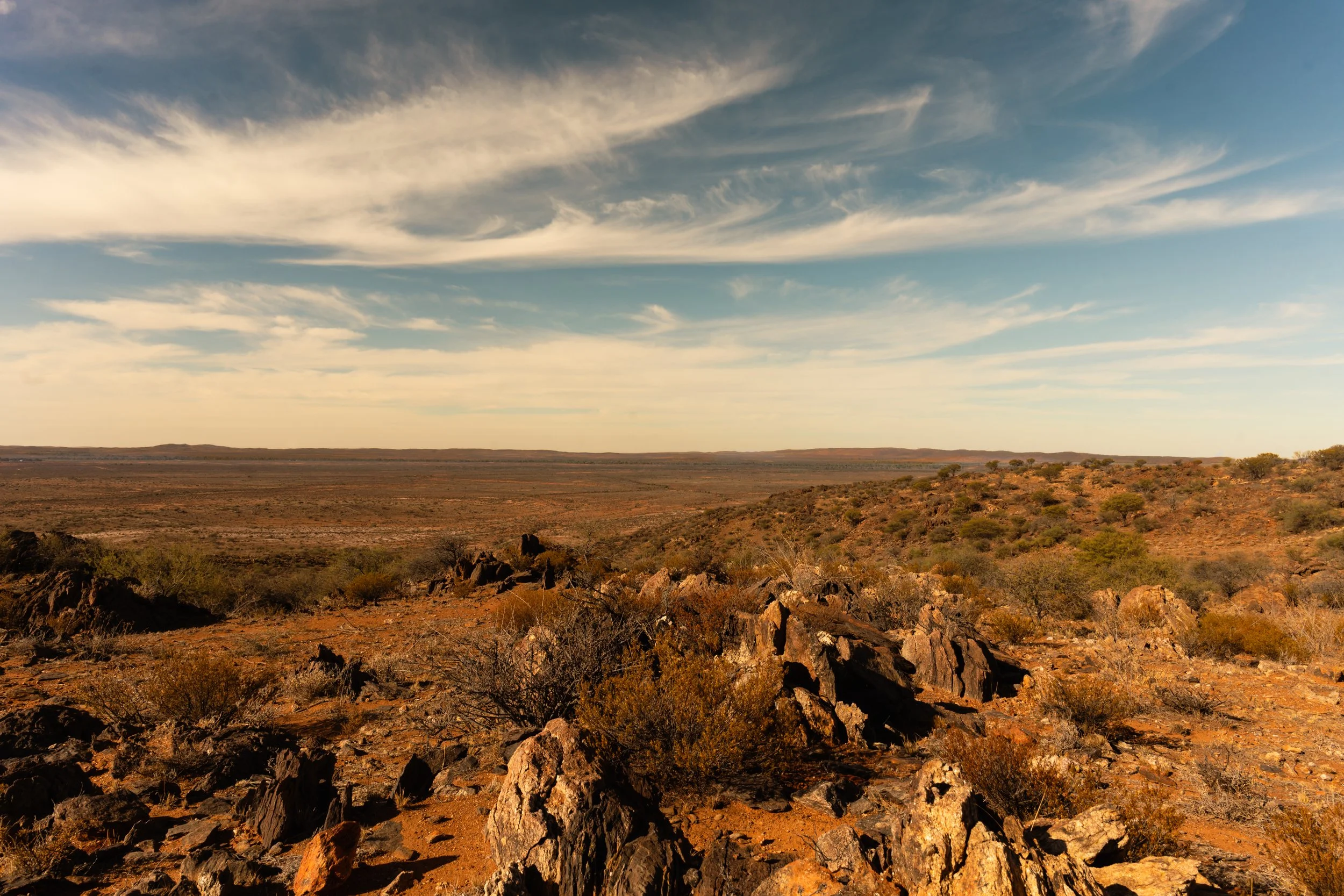 'On the Sundown Trail' Golden light across the Living Desert State Park, New South Wales, Australia