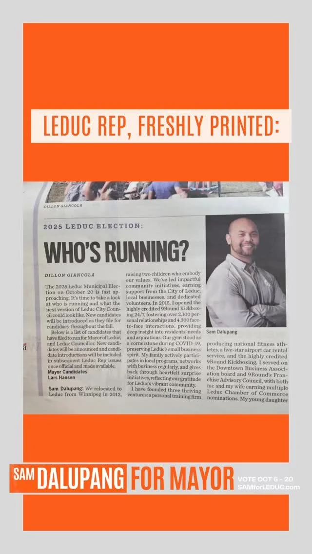 SamforLeduc.com
#samforleduc
FYI, you can catch me in Willow Park this evening for another block party. Come and let’s chat.