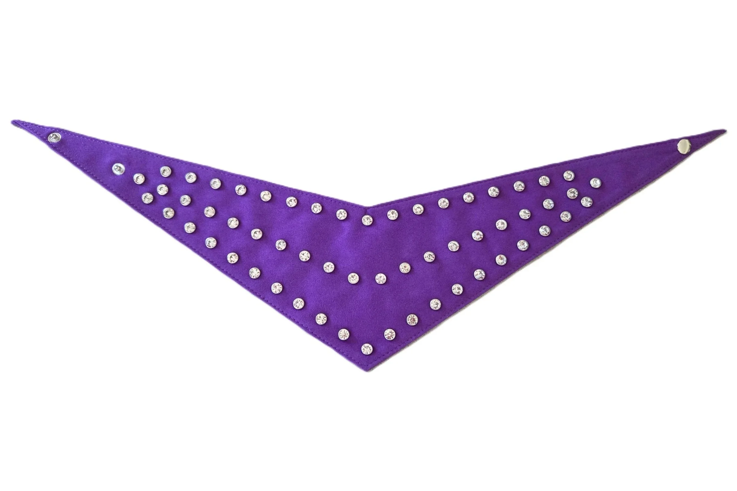 Medium/large purple suede diamante dog bandana by Best Buddies Bandanas, laid flat.