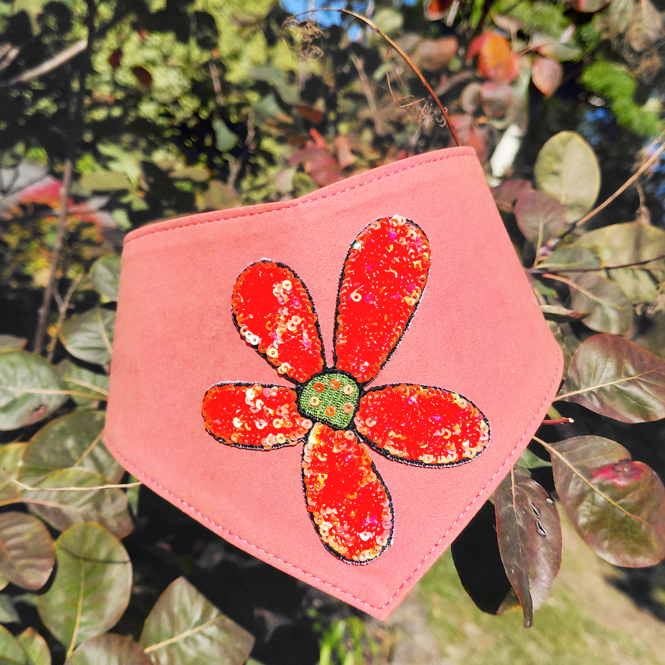 Medium Orange Suede Big Flower Bandana