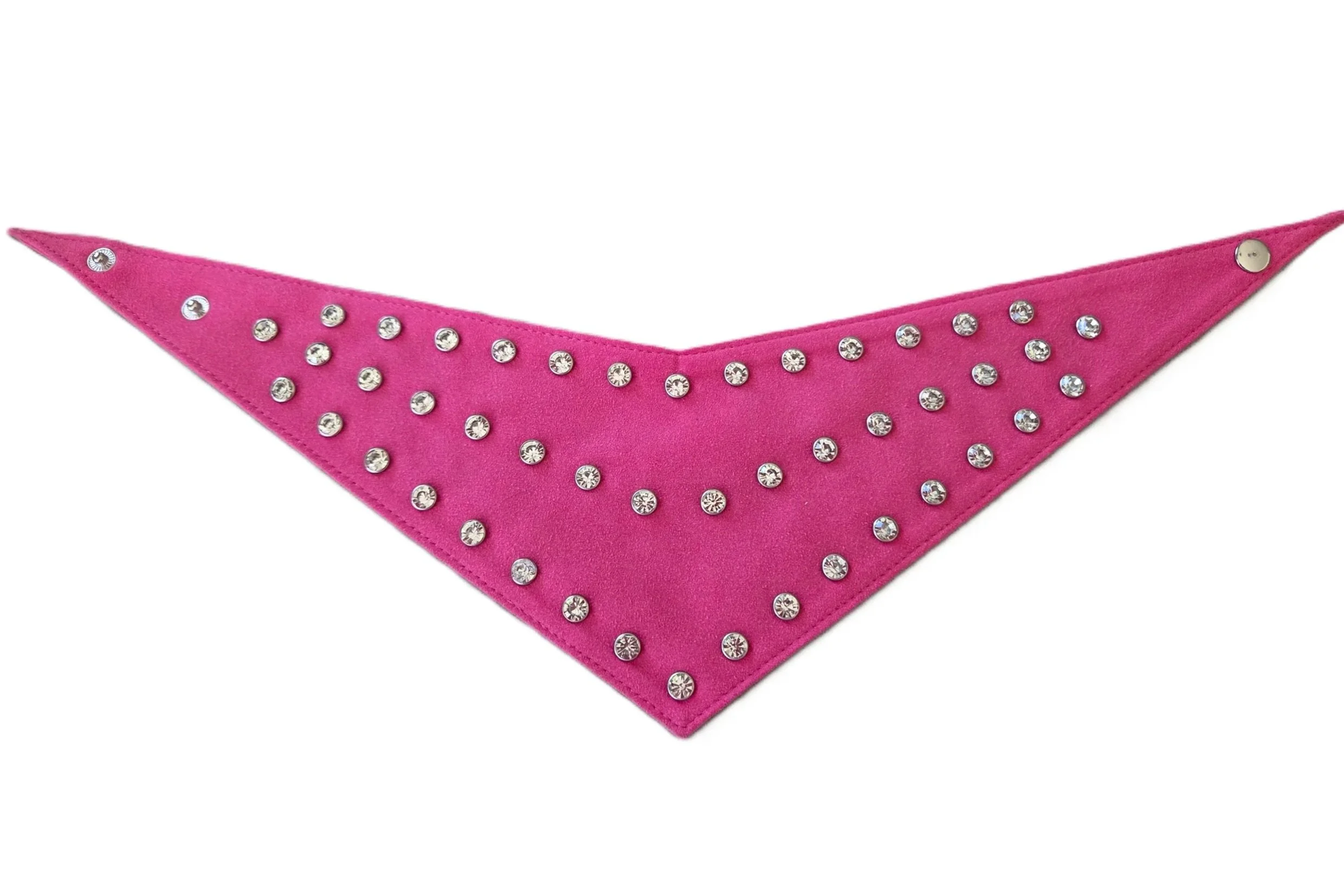 Medium fucshia suede diamante dog bandana by Best Buddies Bandanas, laid flat.