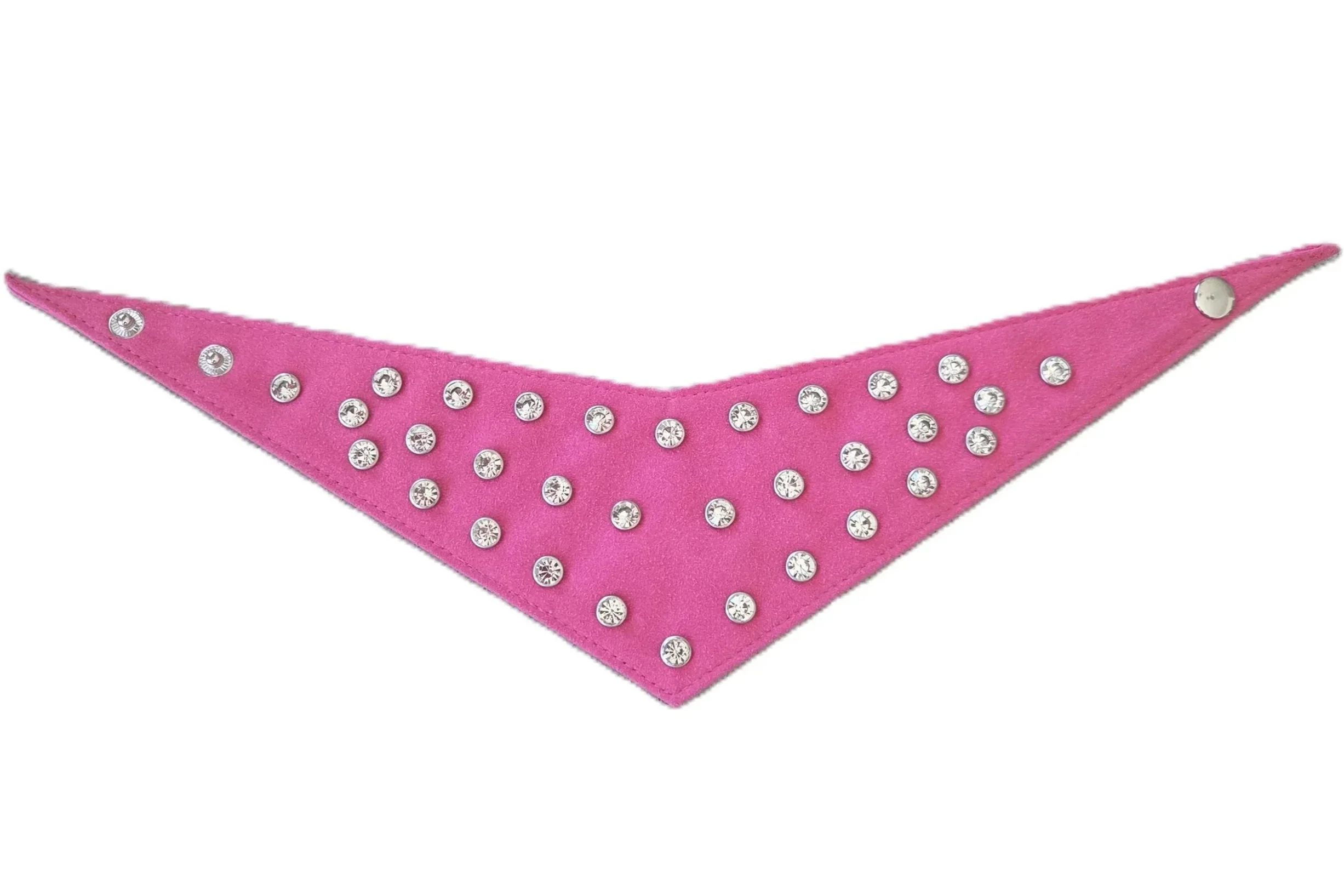 Small fuchsia suede diamante dog bandana by Best Buddies Bandanas, laid flat.