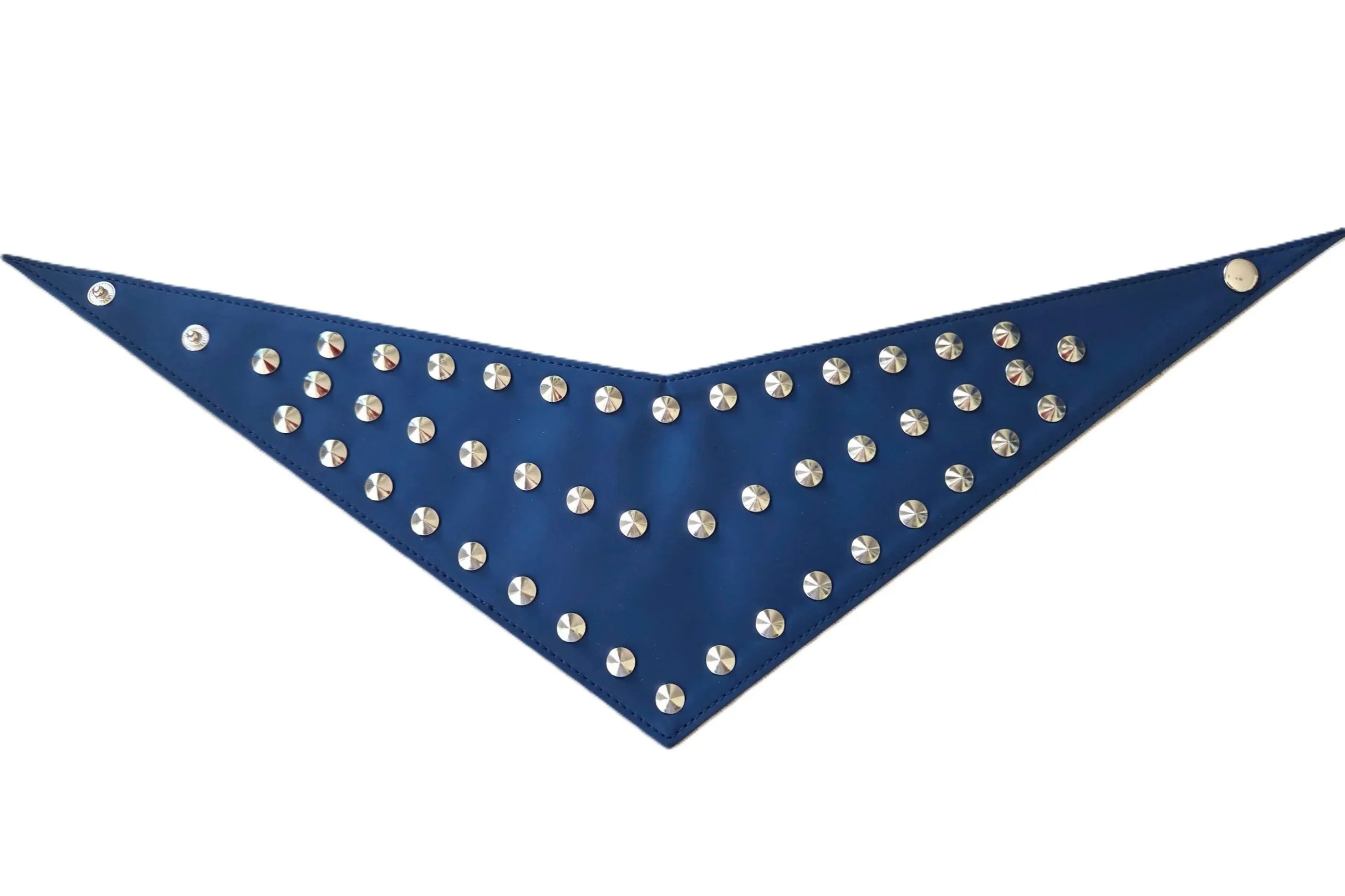 Medium dark blue ultra fibre studded dog bandana from Best Buddies Bandanas, laid flat.