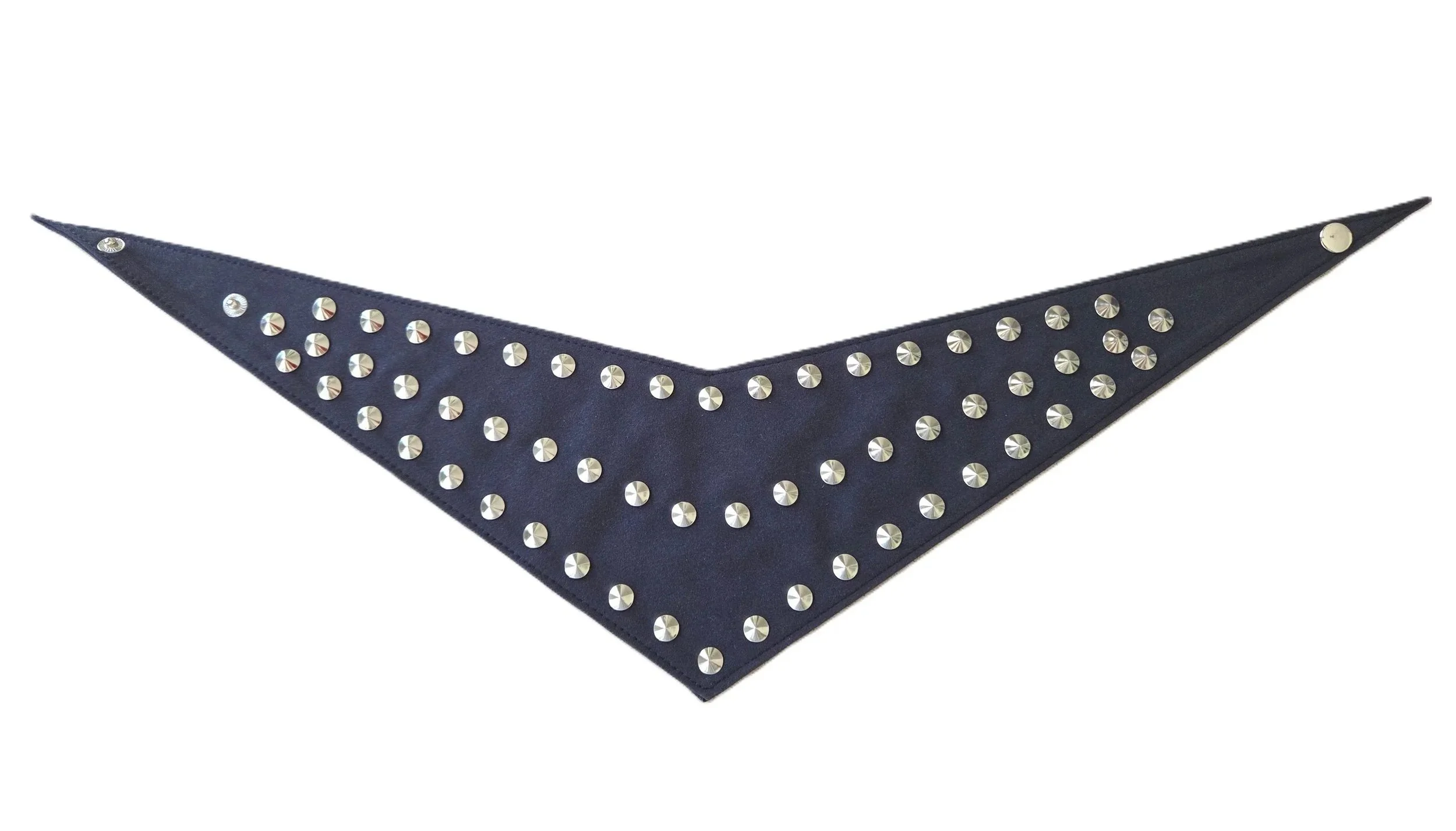 Medium/large black suede studded dog bandana by Best Buddies Bandanas, laid flat.
