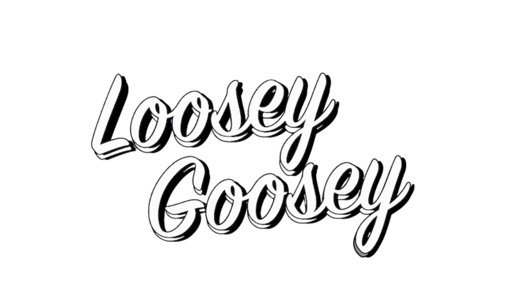 Text logo reading 'Loosey Goosey' in white cursive font on a black background.