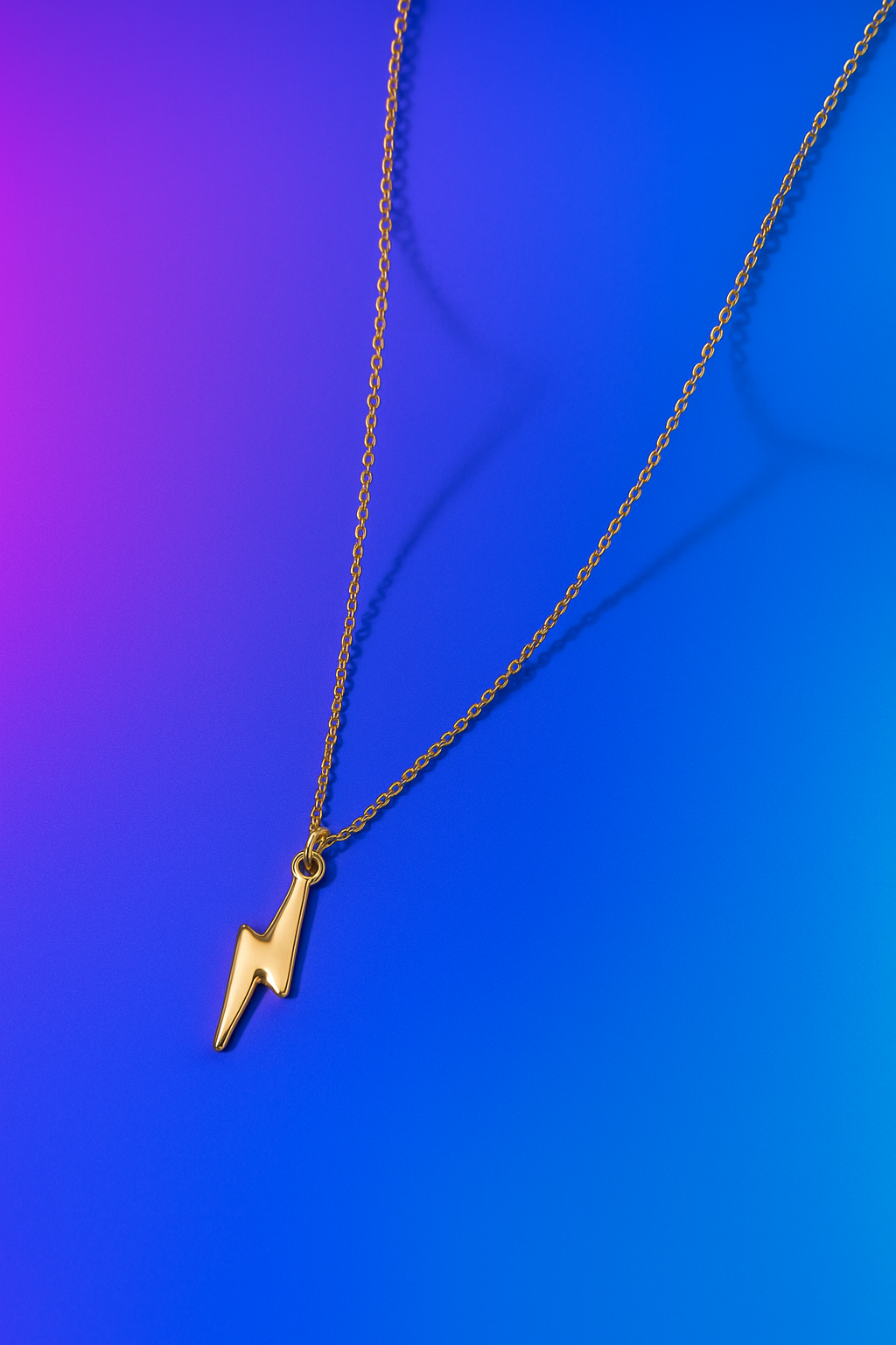 Retro Revolution Lightning Bolt Necklace, Gold Tone