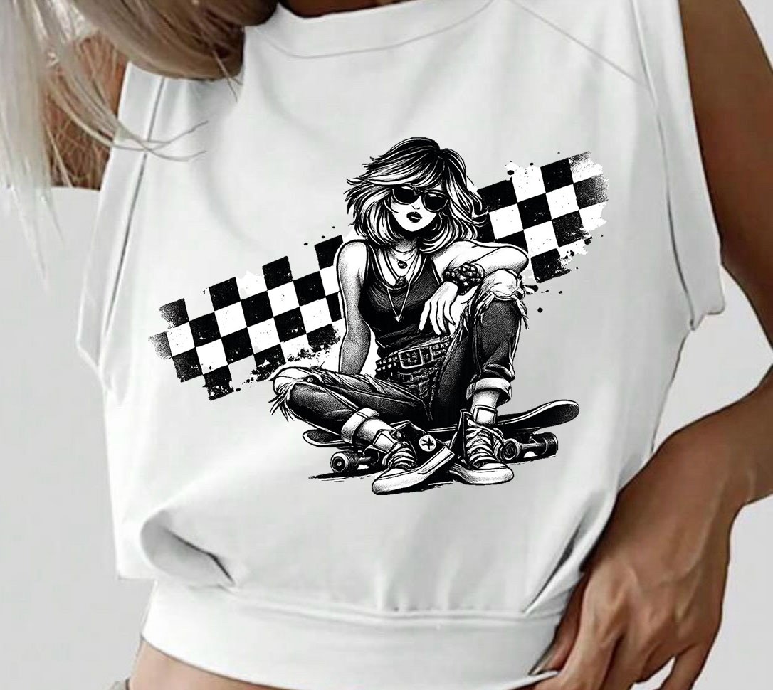 Rebel Check Crop Tee, White