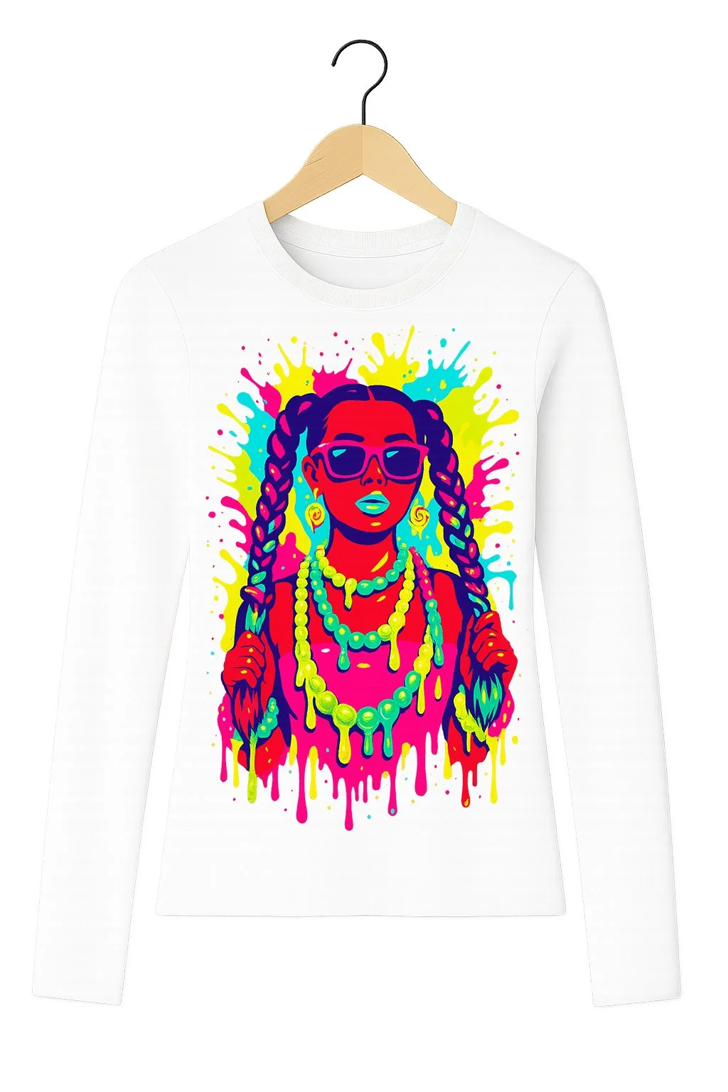 Neon Braids & Attitude Tee (Long Sleeve, Womens)