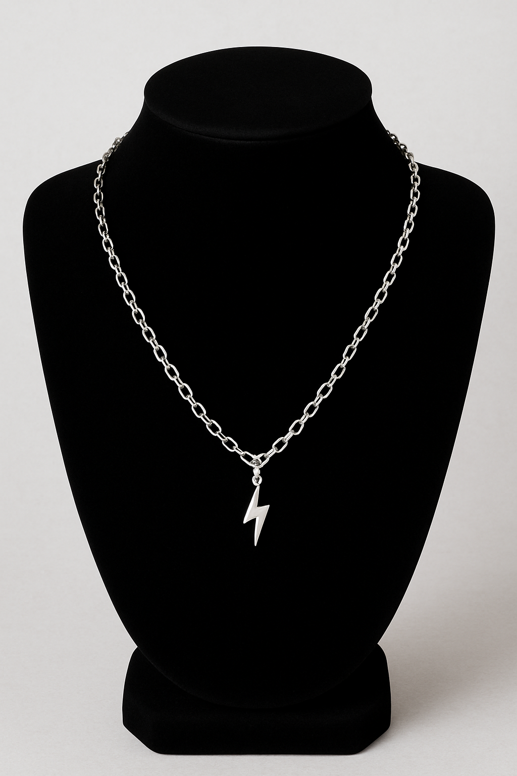Electric Pulse Chain Necklace with Lightning Bolt Pendant, Silver Tone