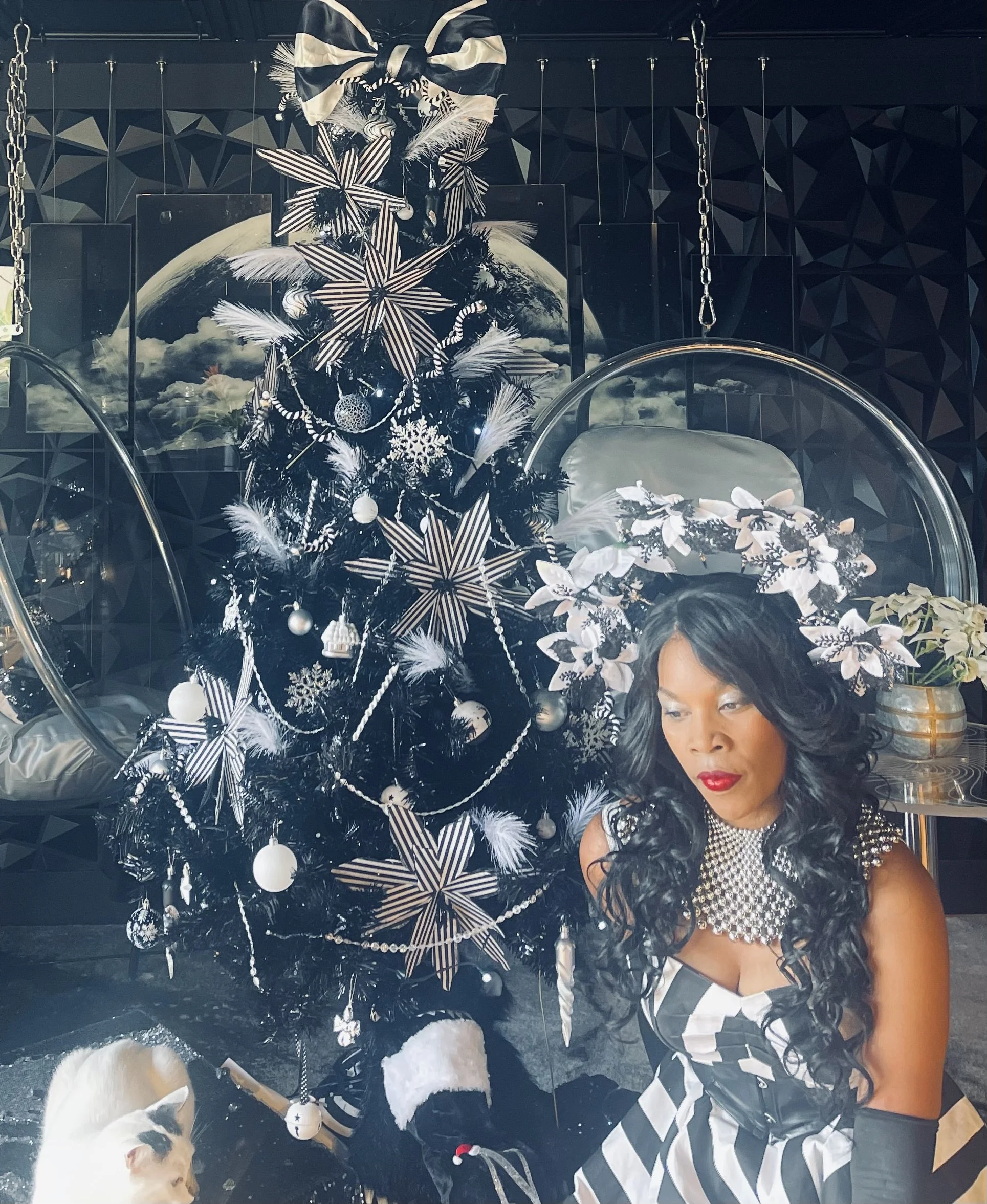 ArandomLady aesthetic muse black and white striped goth christmas mood beetlejuice luxury at home 