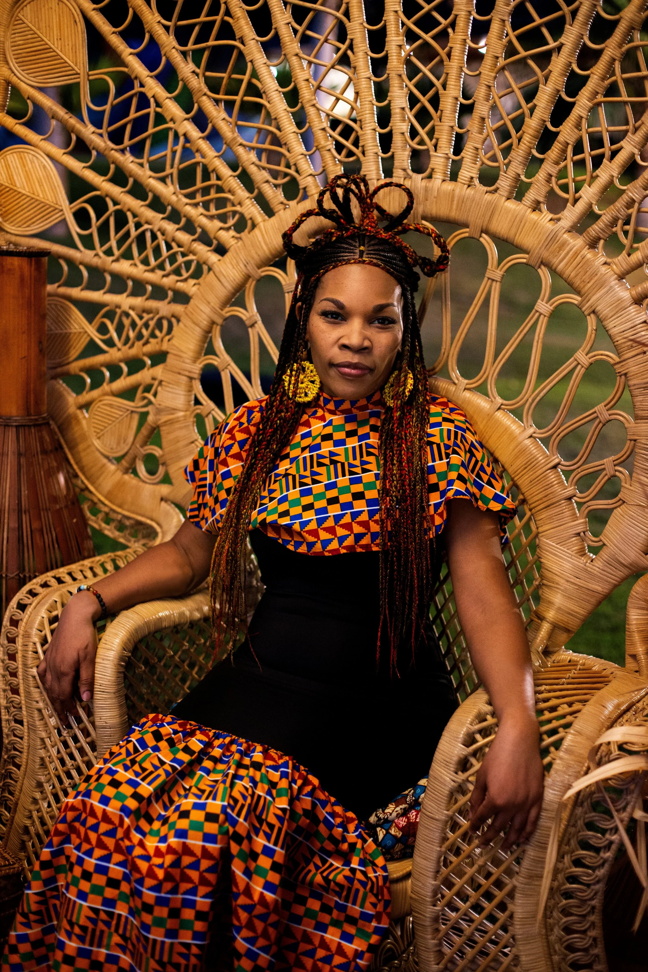 ArandomLady aesthetic muse  African dress kente print colorful braids Dripniq Hawaii 